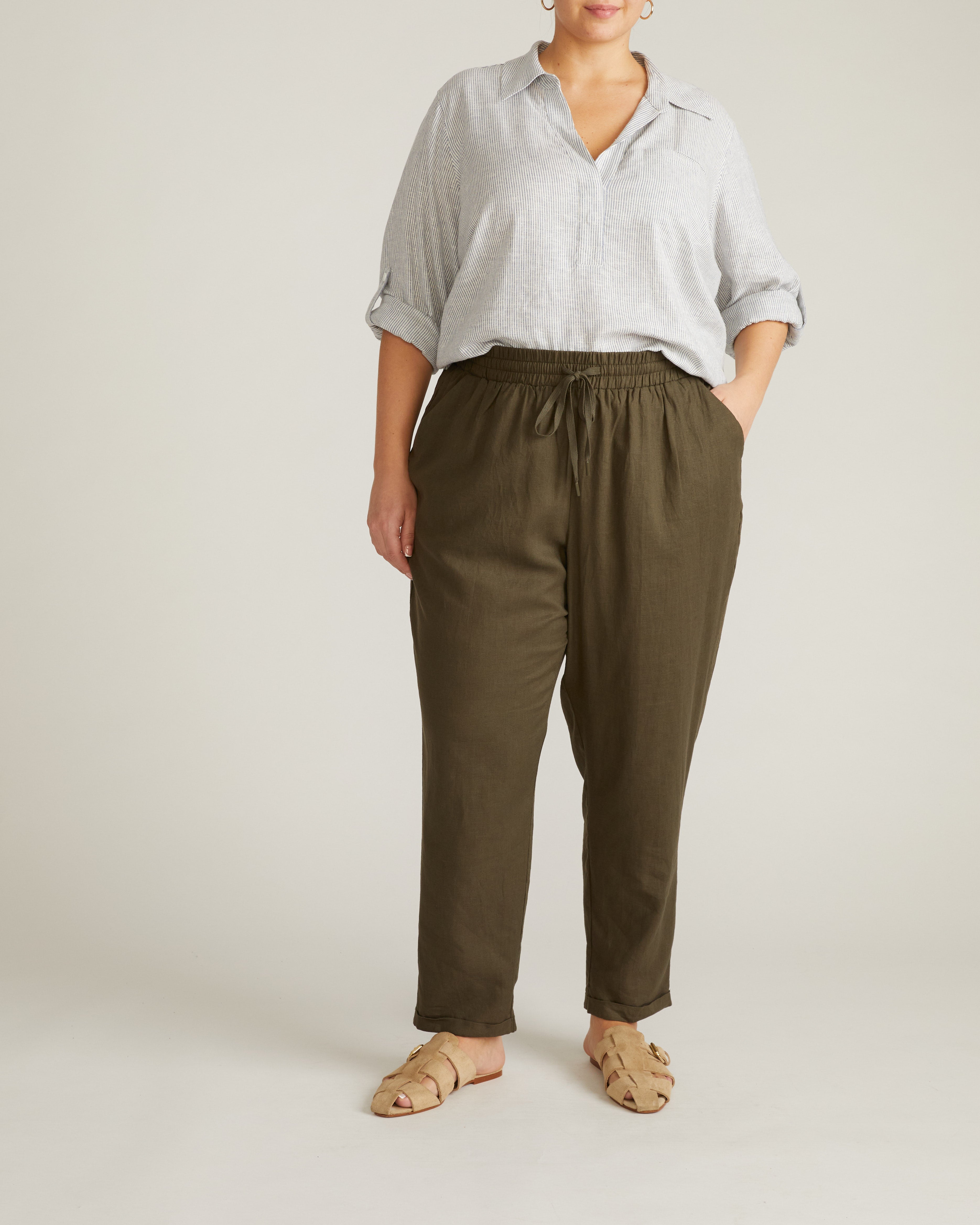 Sayville Linen Blend Drawstring Pant - Camo
