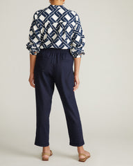 Sayville Linen Blend Drawstring Pant - Navy