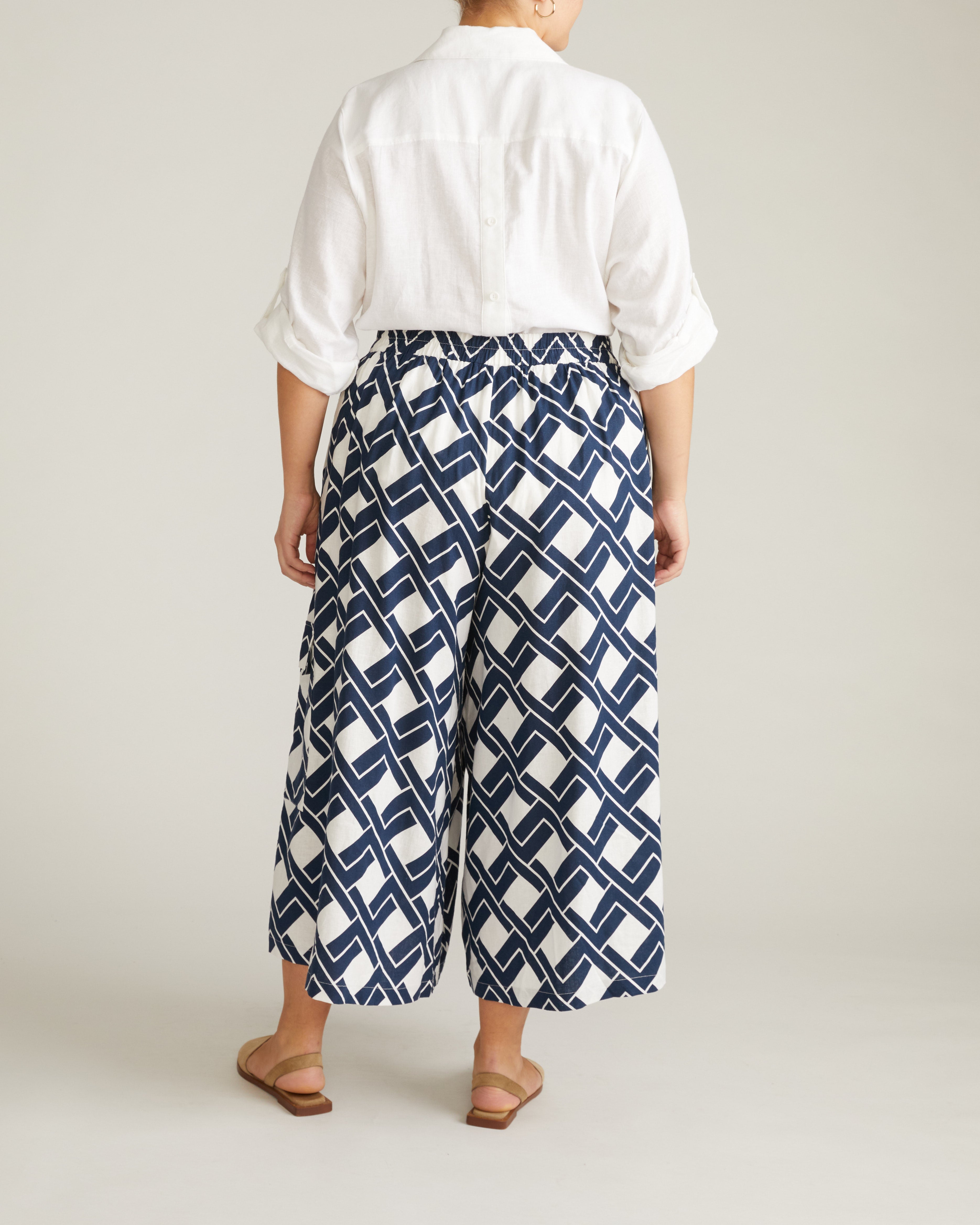 Palazzo Cargo Linen Blend Pant - Geometrica Print