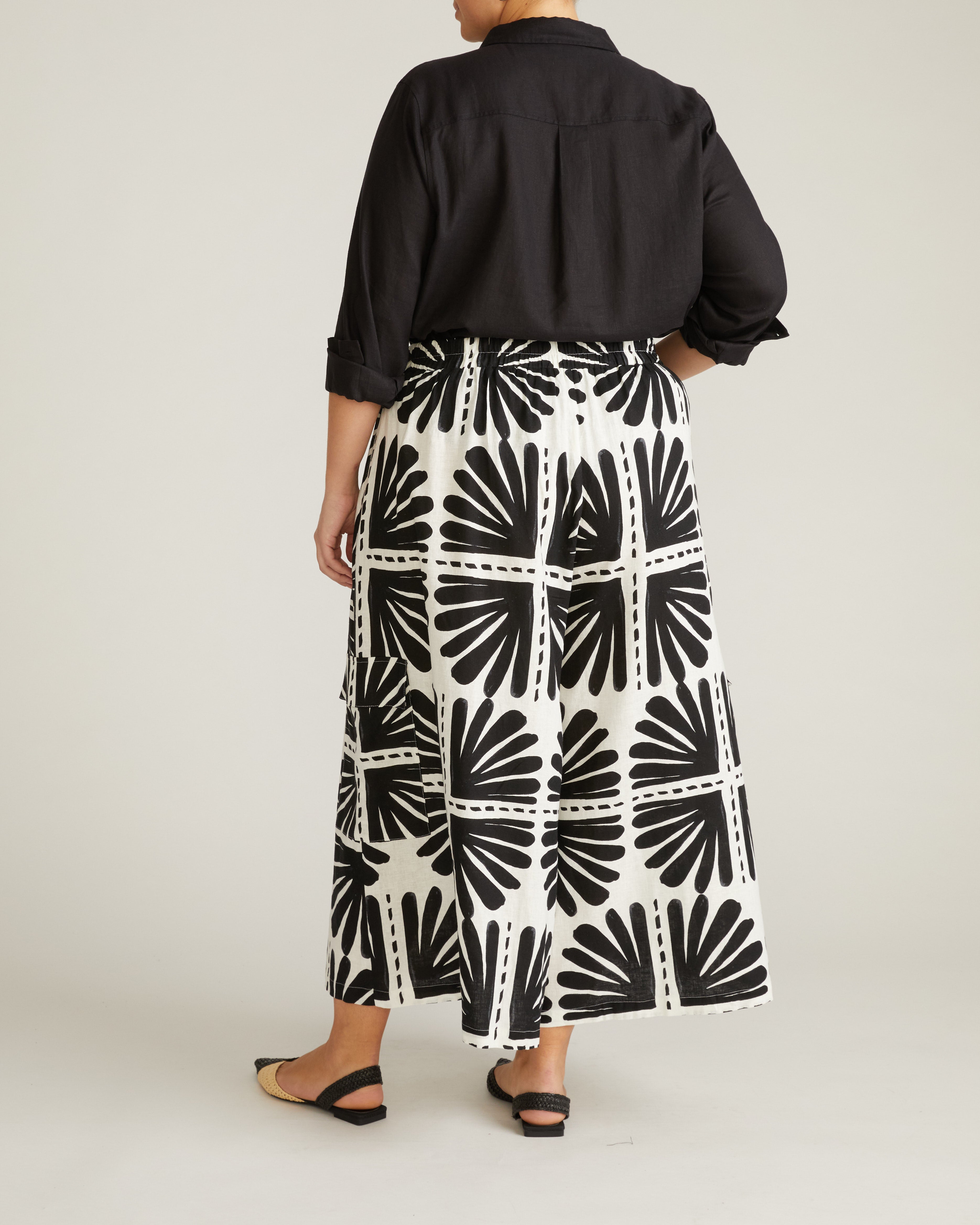 Palazzo Cargo Linen Blend Pant - Ink Bloom Print