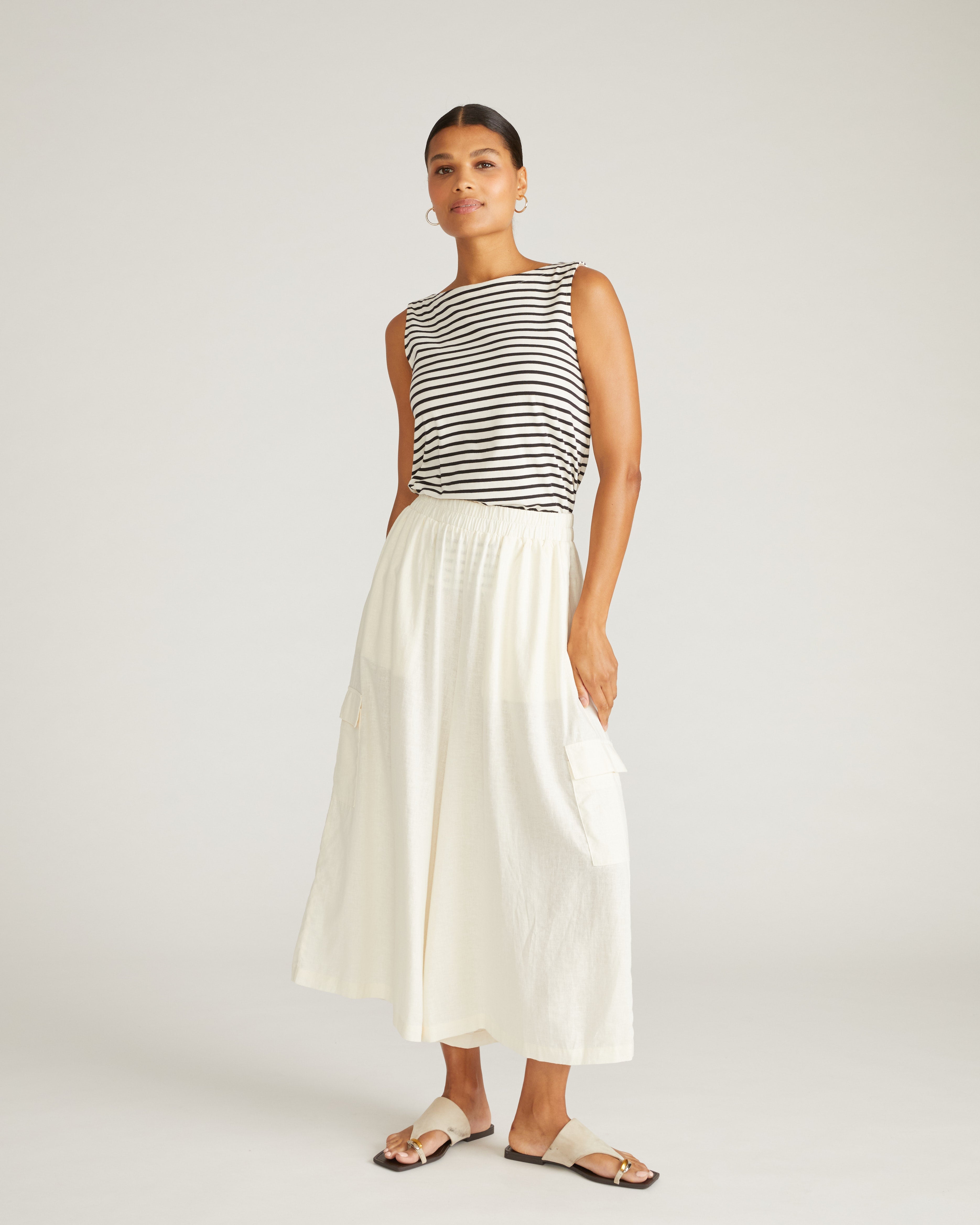 Palazzo Cargo Linen Blend Pant - Natural White