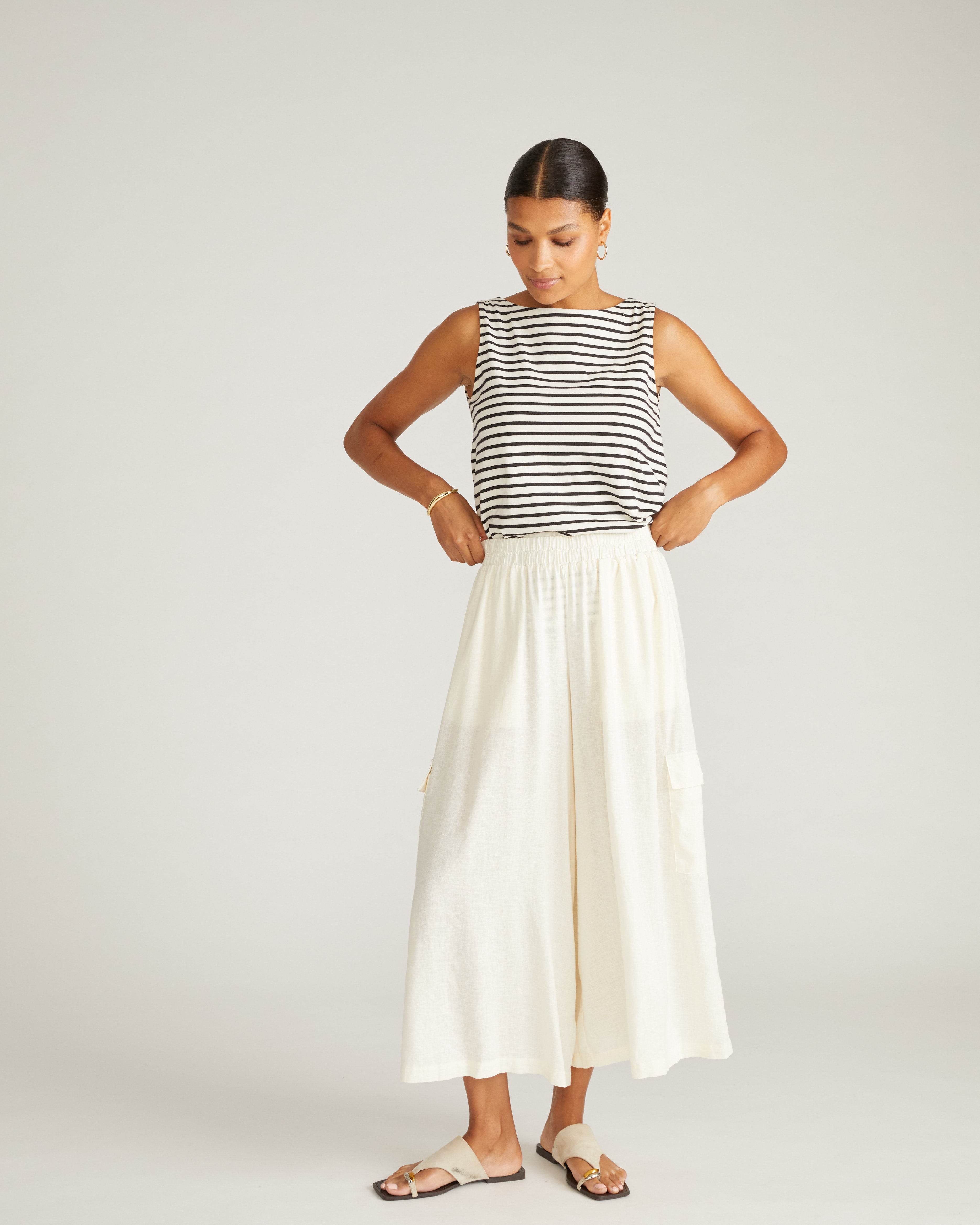 Palazzo Cargo Linen Blend Pant - Natural White