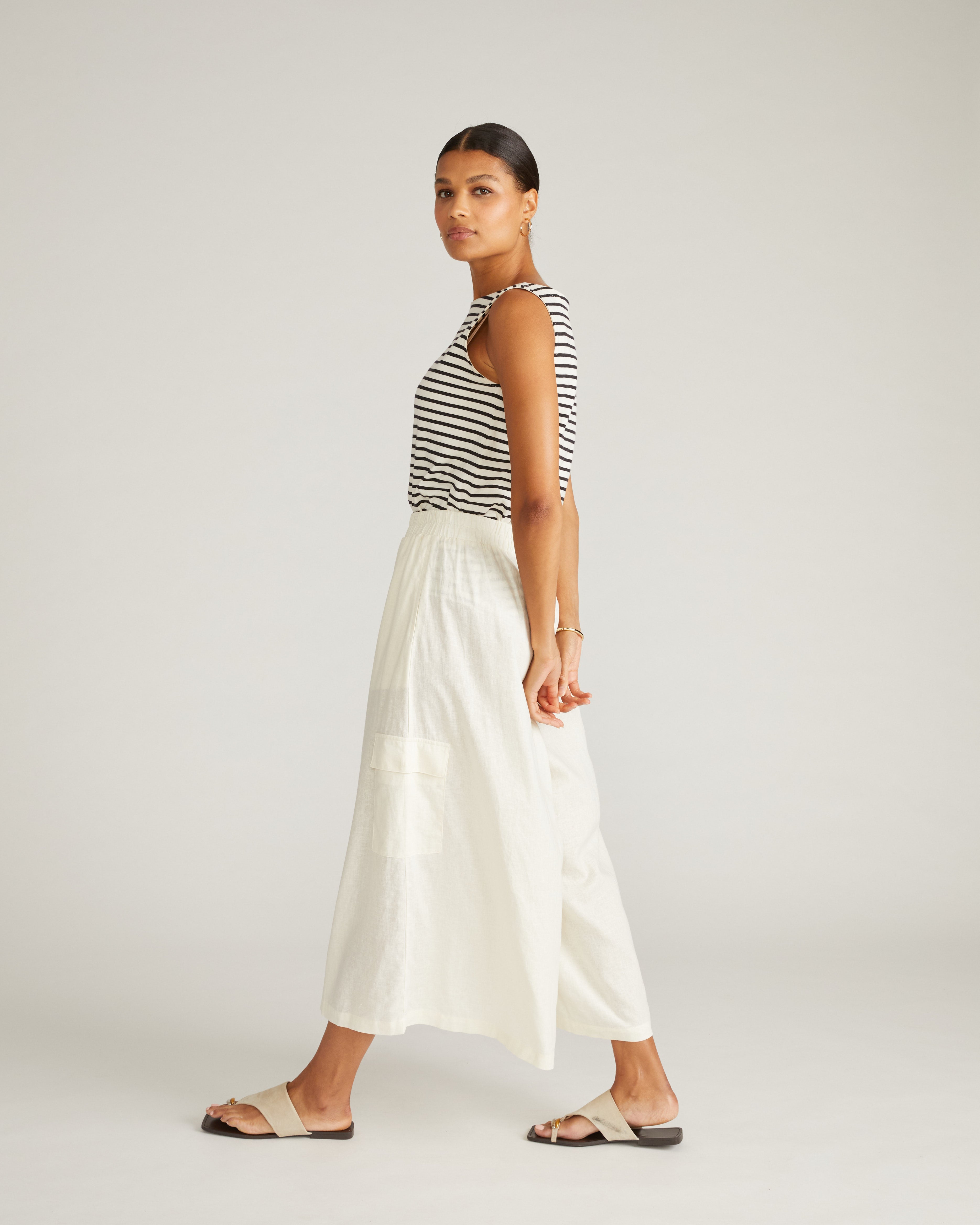 Palazzo Cargo Linen Blend Pant - Natural White