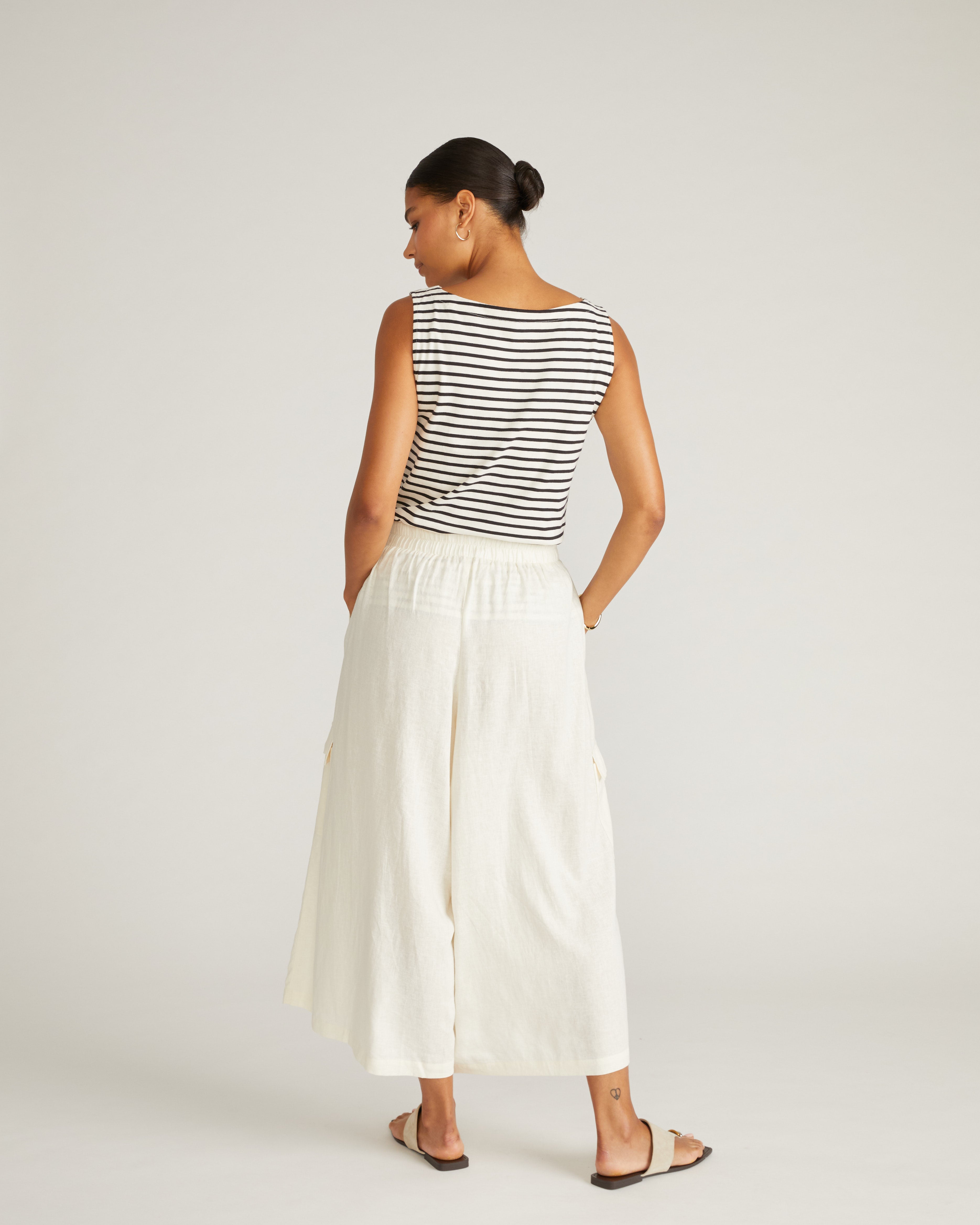 Palazzo Cargo Linen Blend Pant - Natural White
