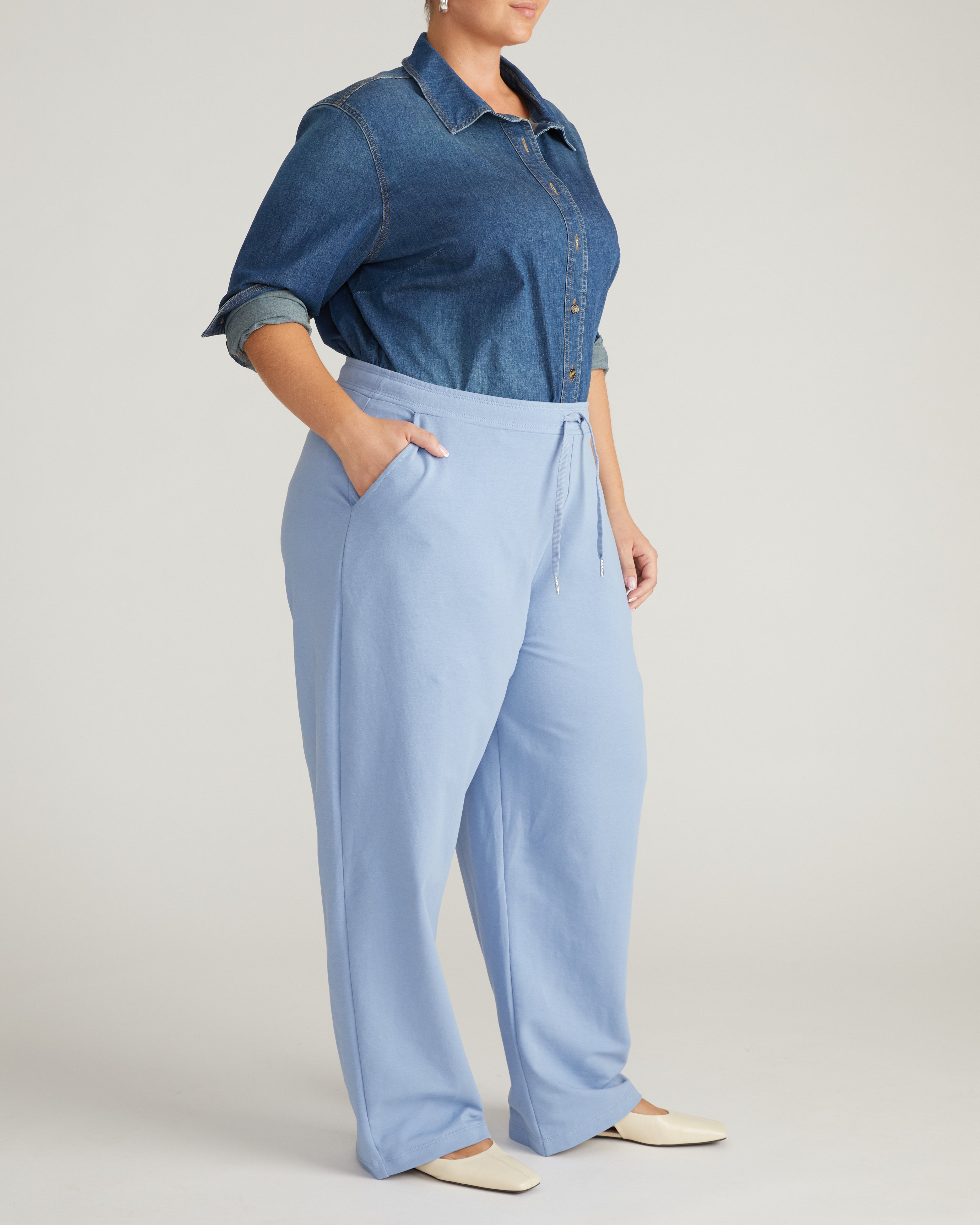 Straight Leg French Terry Sweatpants - Graceful Blue