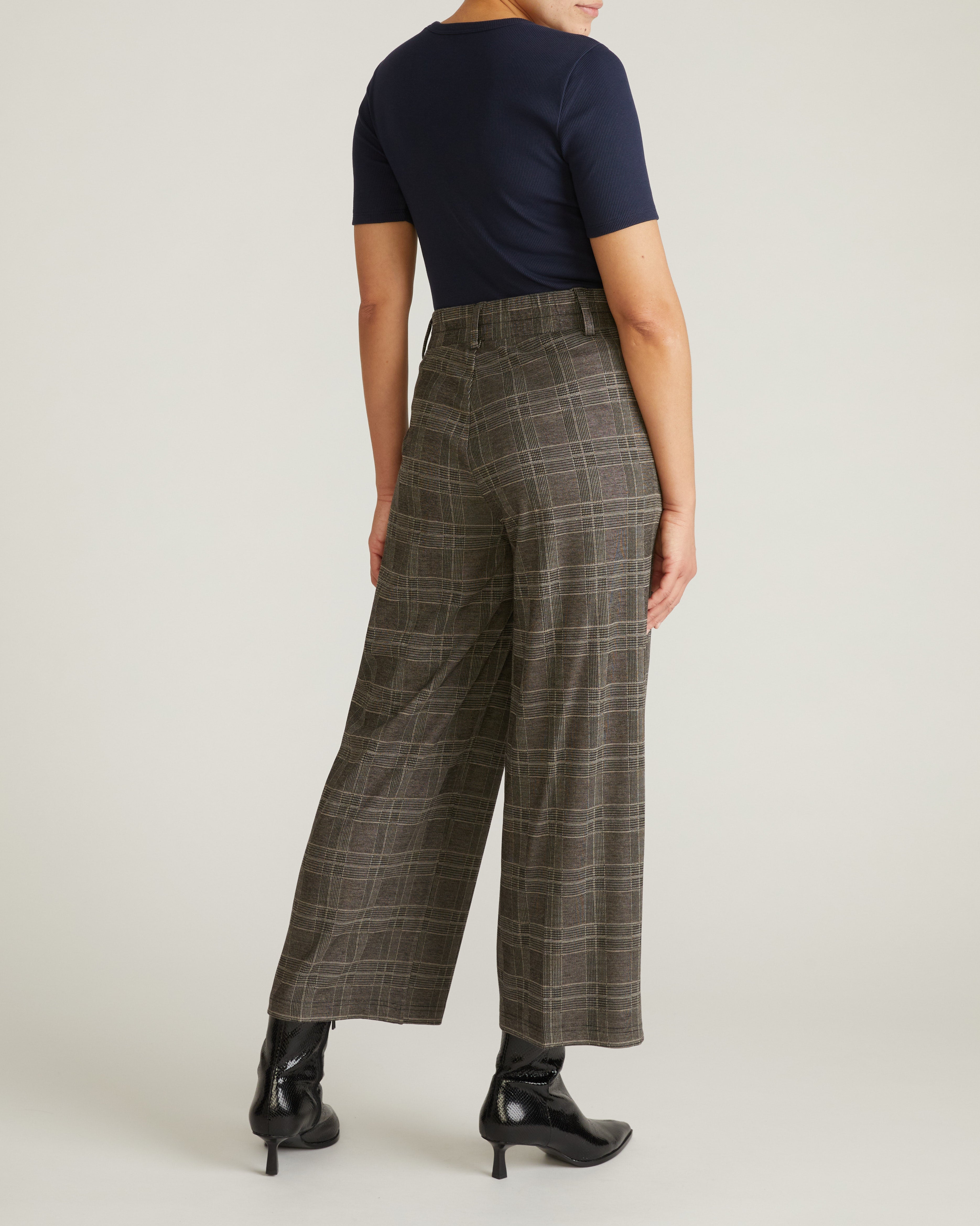 Cropped Wide Leg Ponte Pants - British Plaid