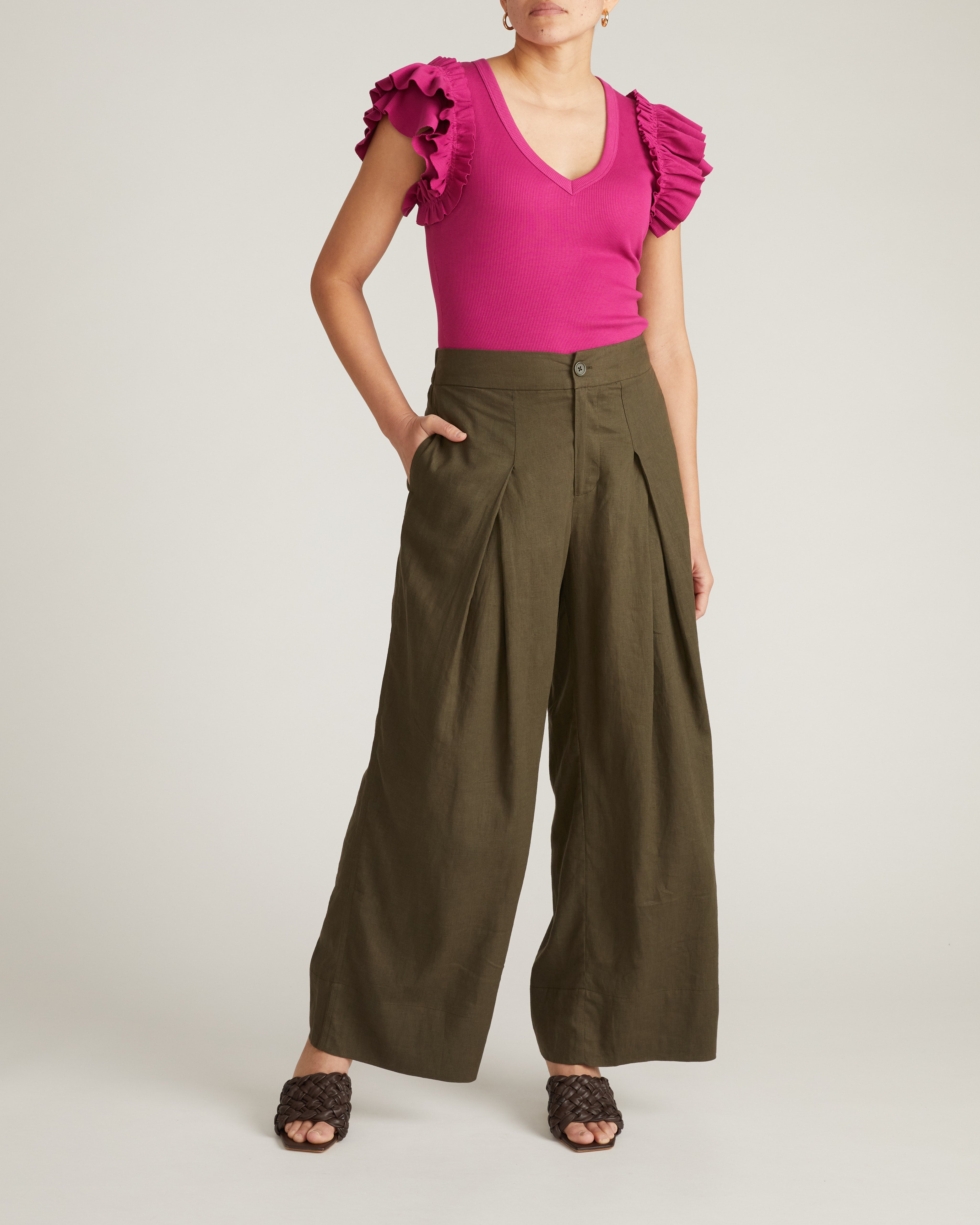 Marley Wide Leg Linen Blend Pants - Camo