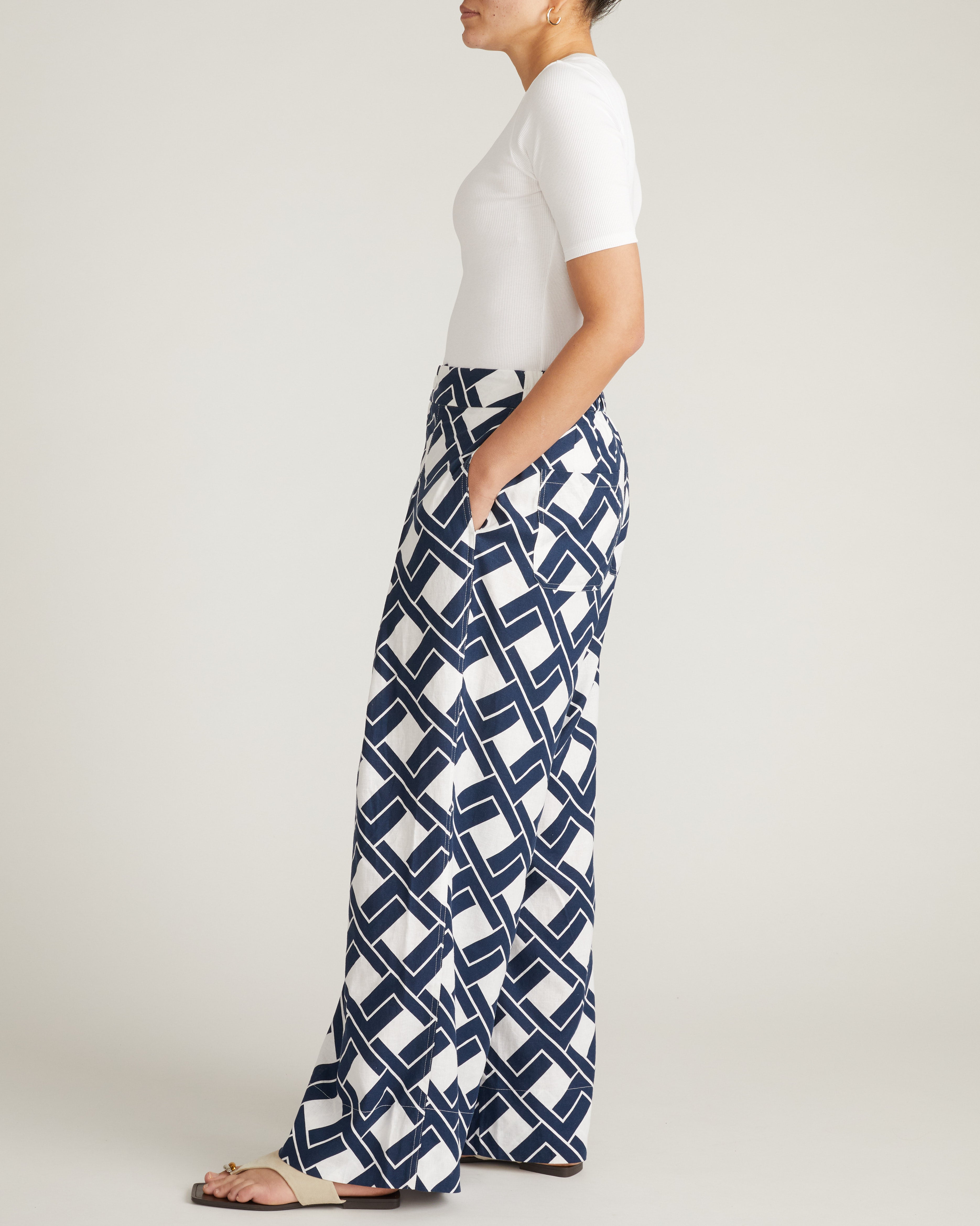 Marley Wide Leg Linen Blend Pants - Geometrica Print