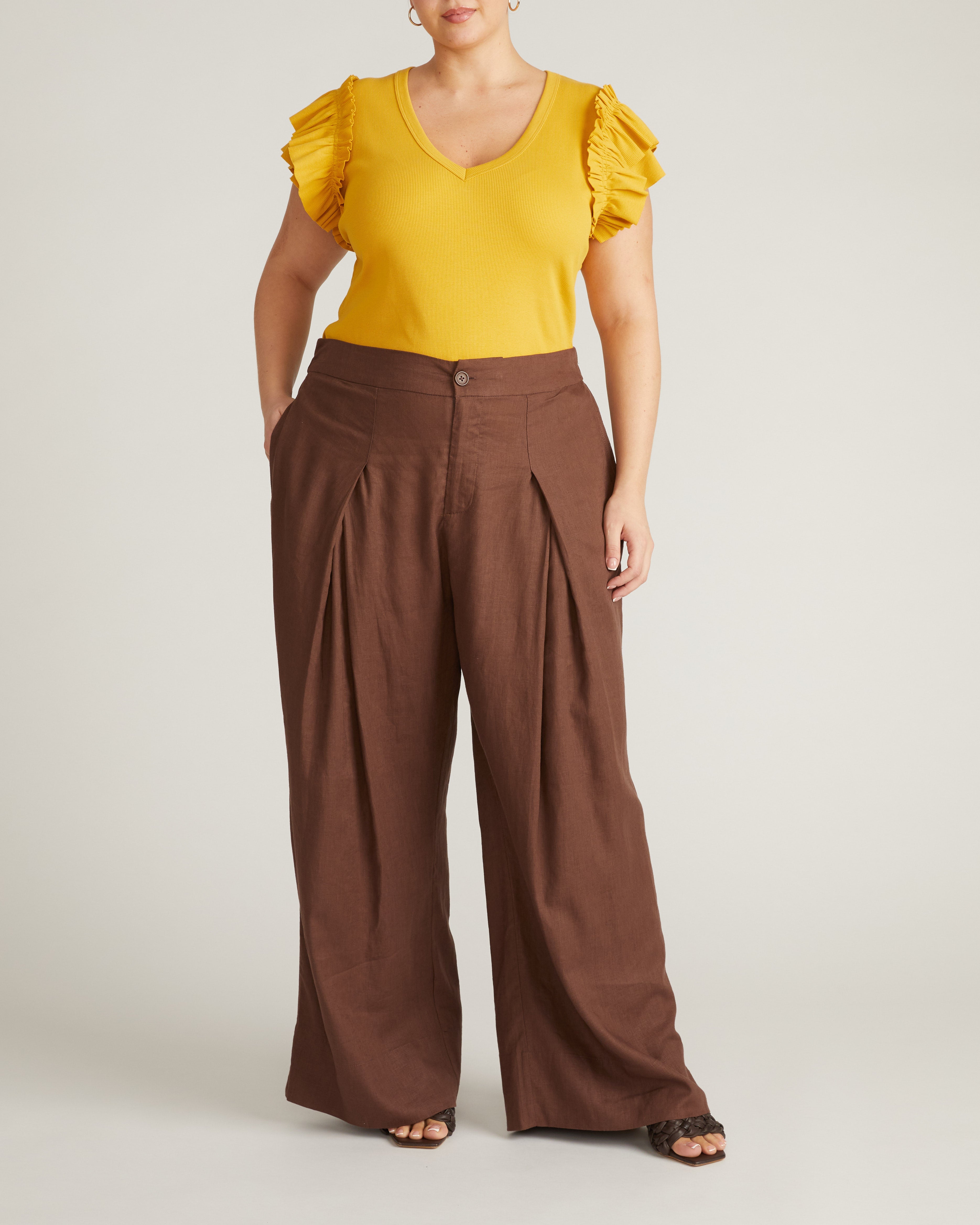 Marley Wide Leg Linen Blend Pants - Peppercorn