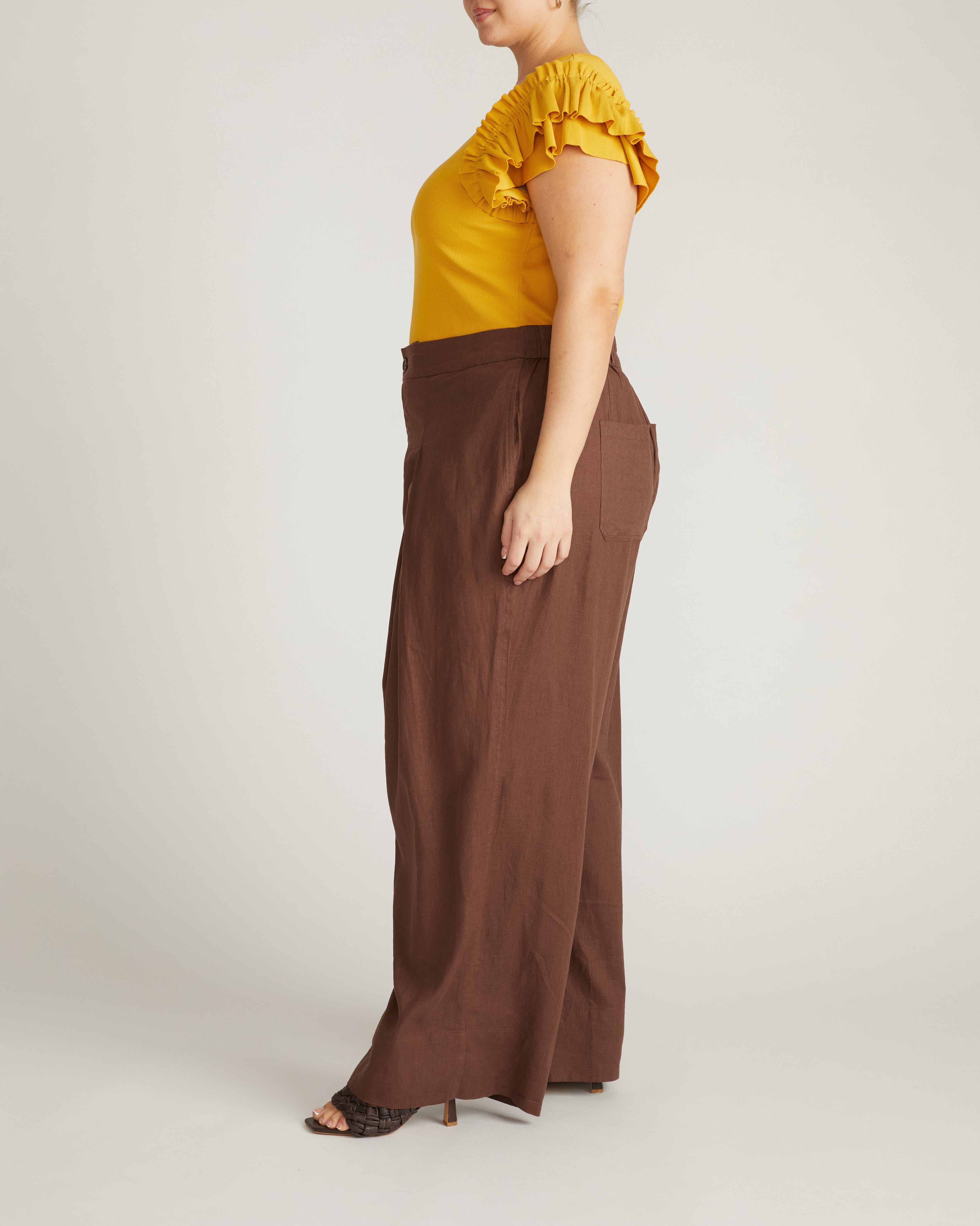 Marley Wide Leg Linen Blend Pants - Peppercorn