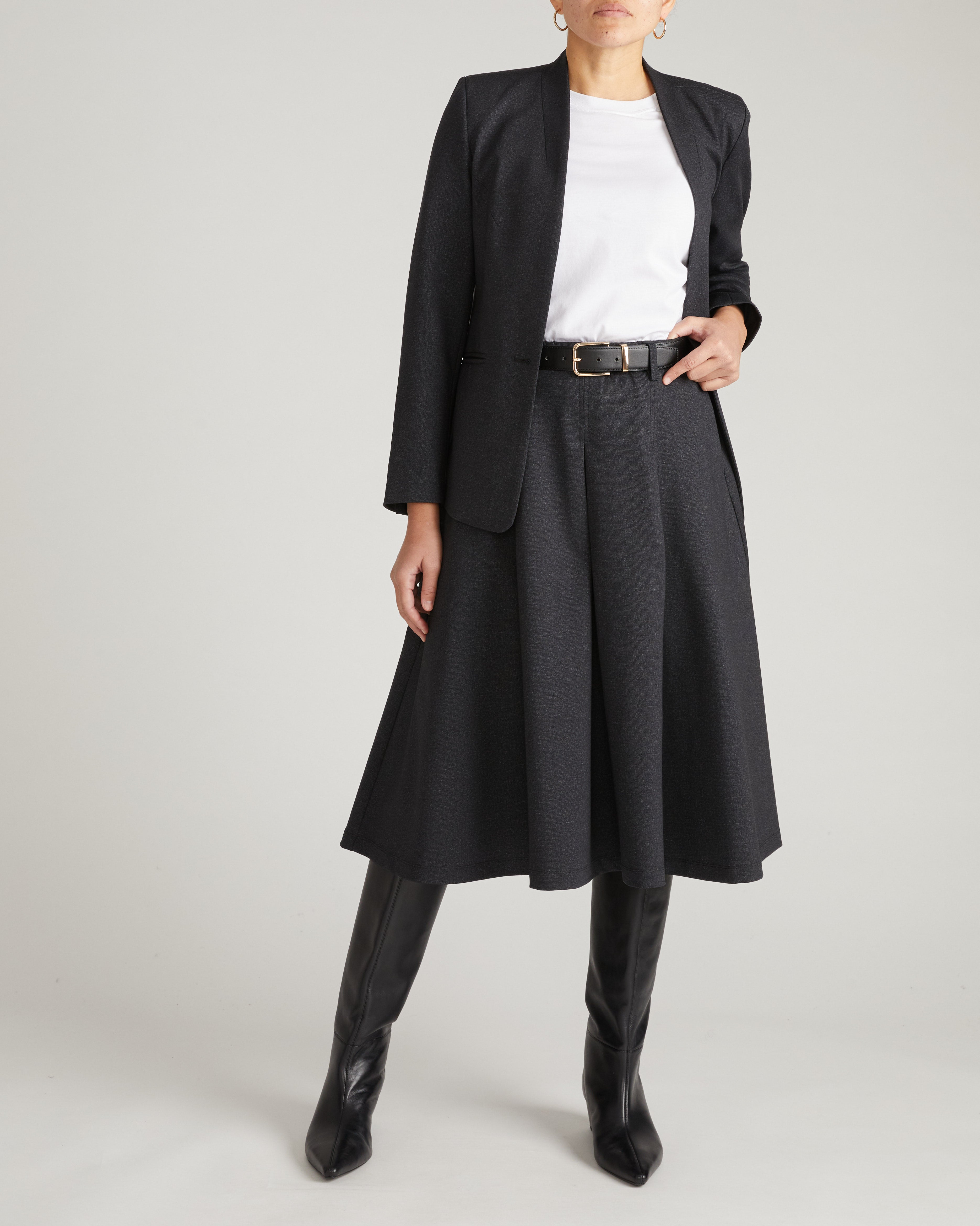 PowerPonte Denim Pleated Skirt - Charcoal