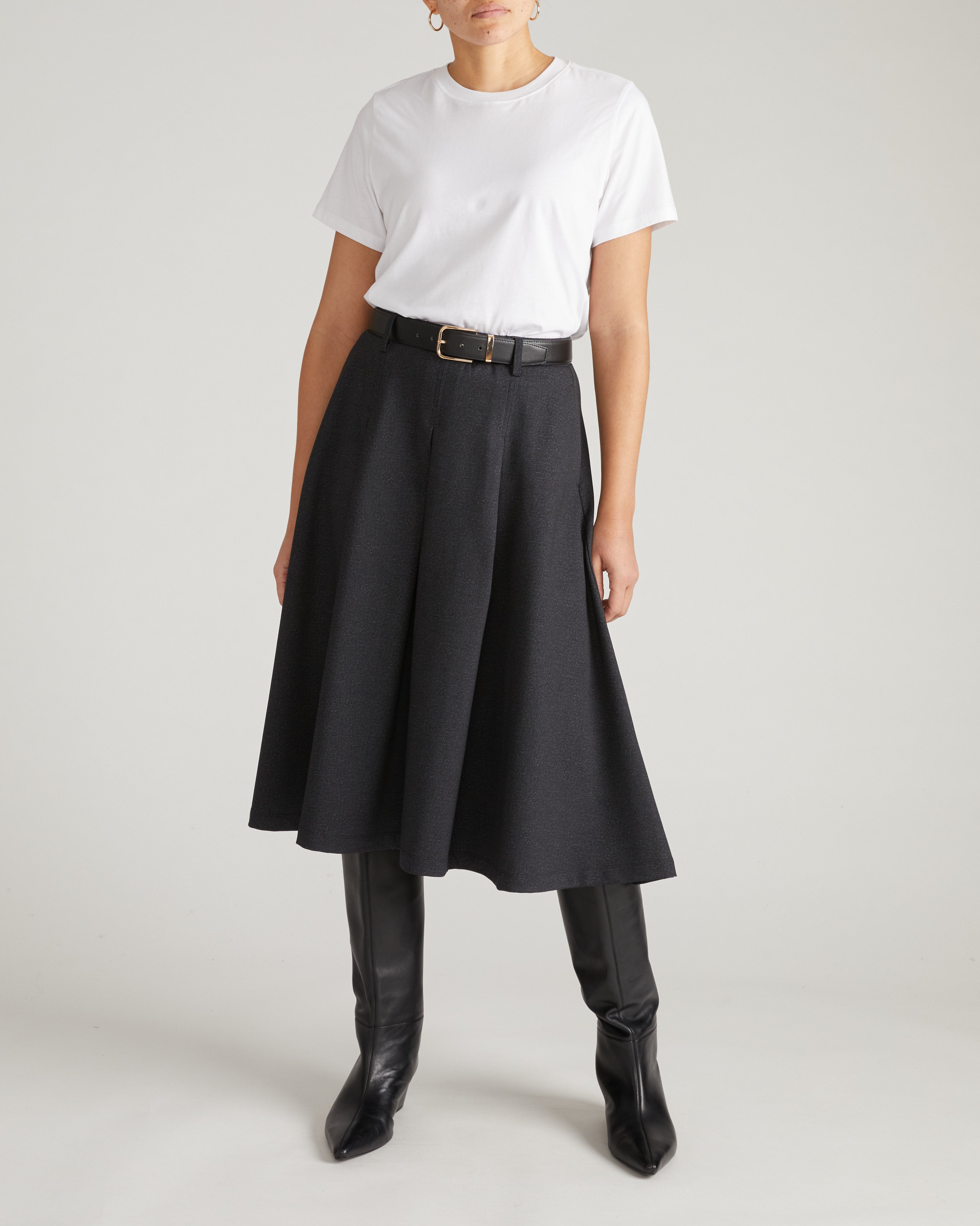 PowerPonte Denim Pleated Skirt - Charcoal
