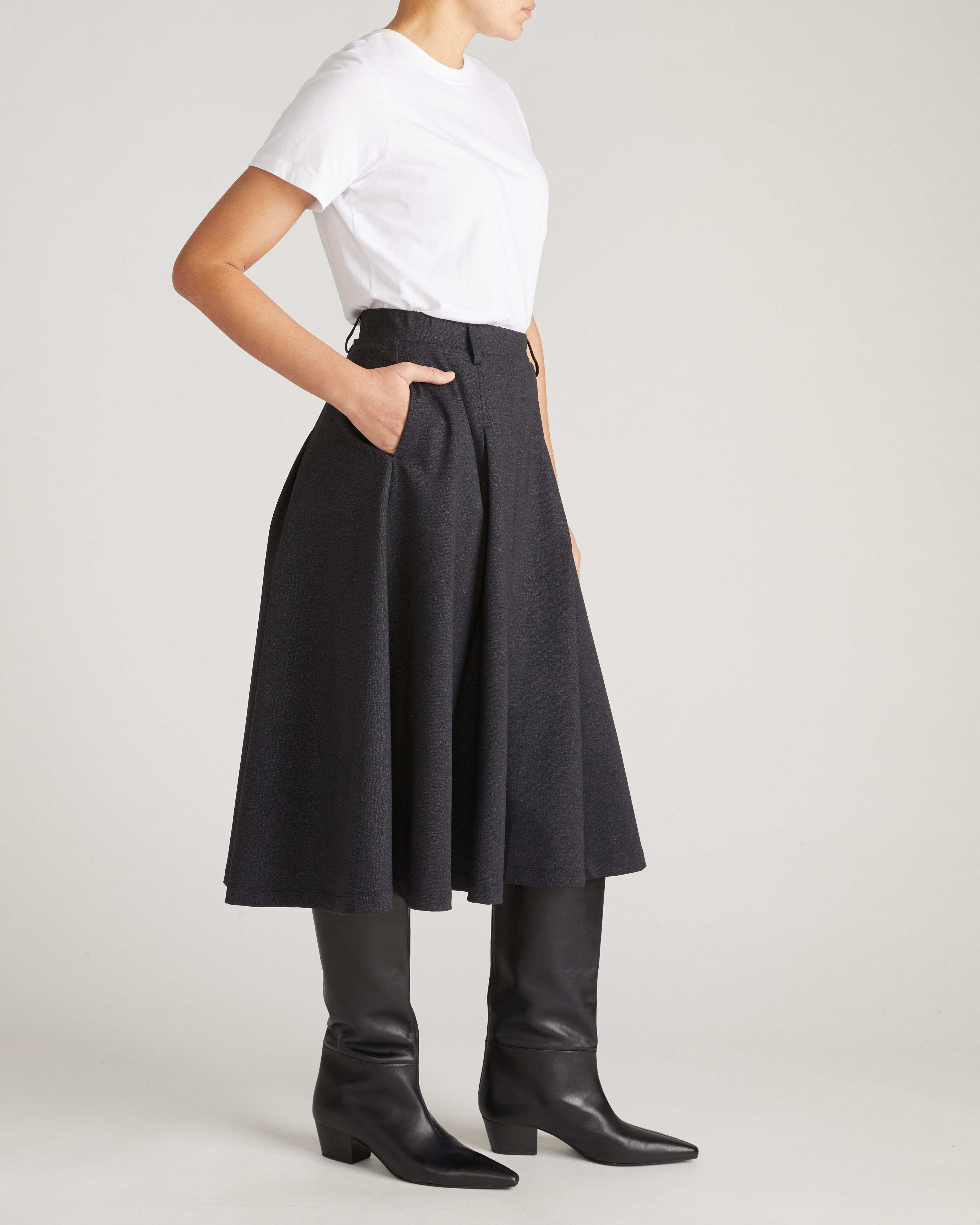PowerPonte Denim Pleated Skirt - Charcoal