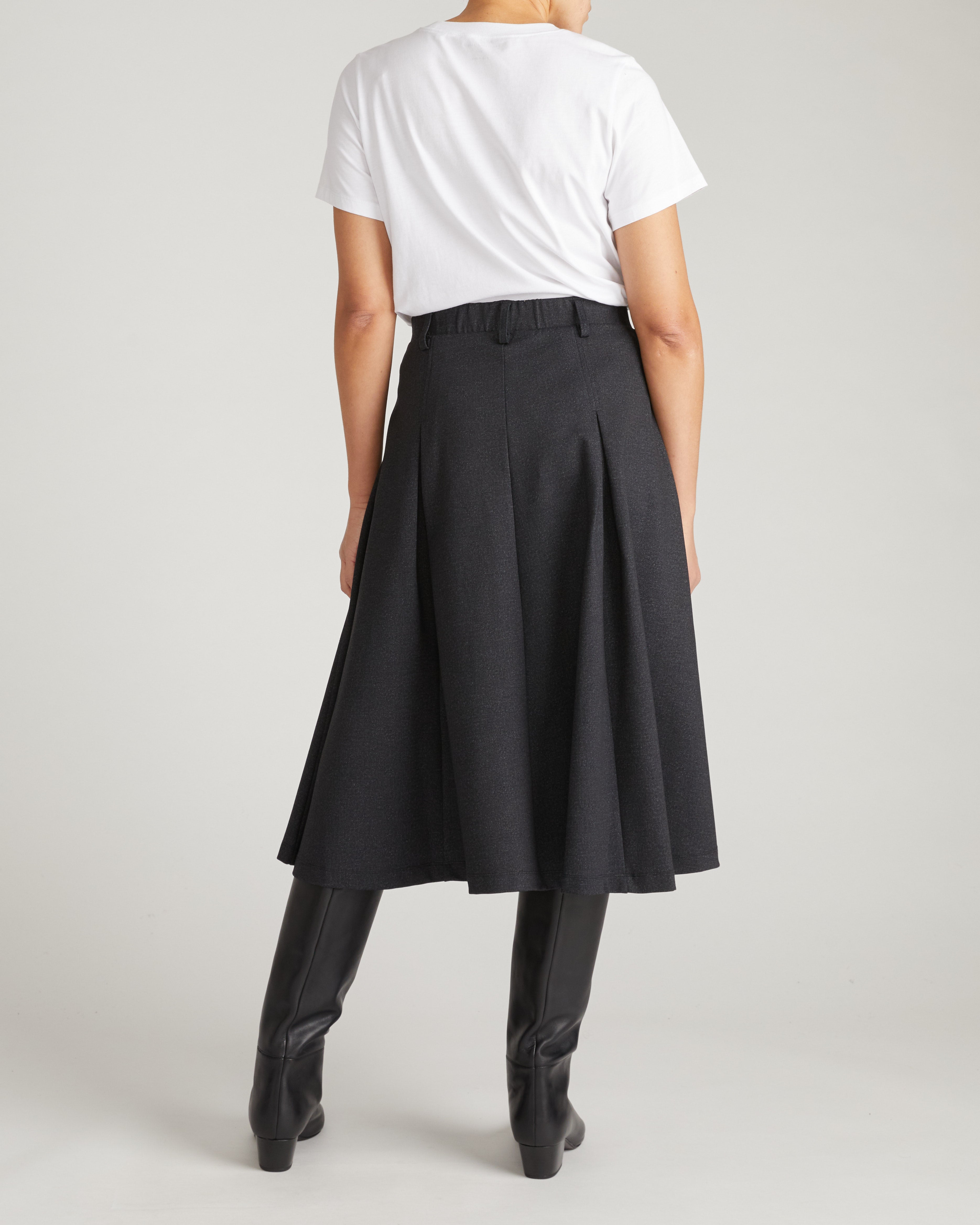 PowerPonte Denim Pleated Skirt - Charcoal