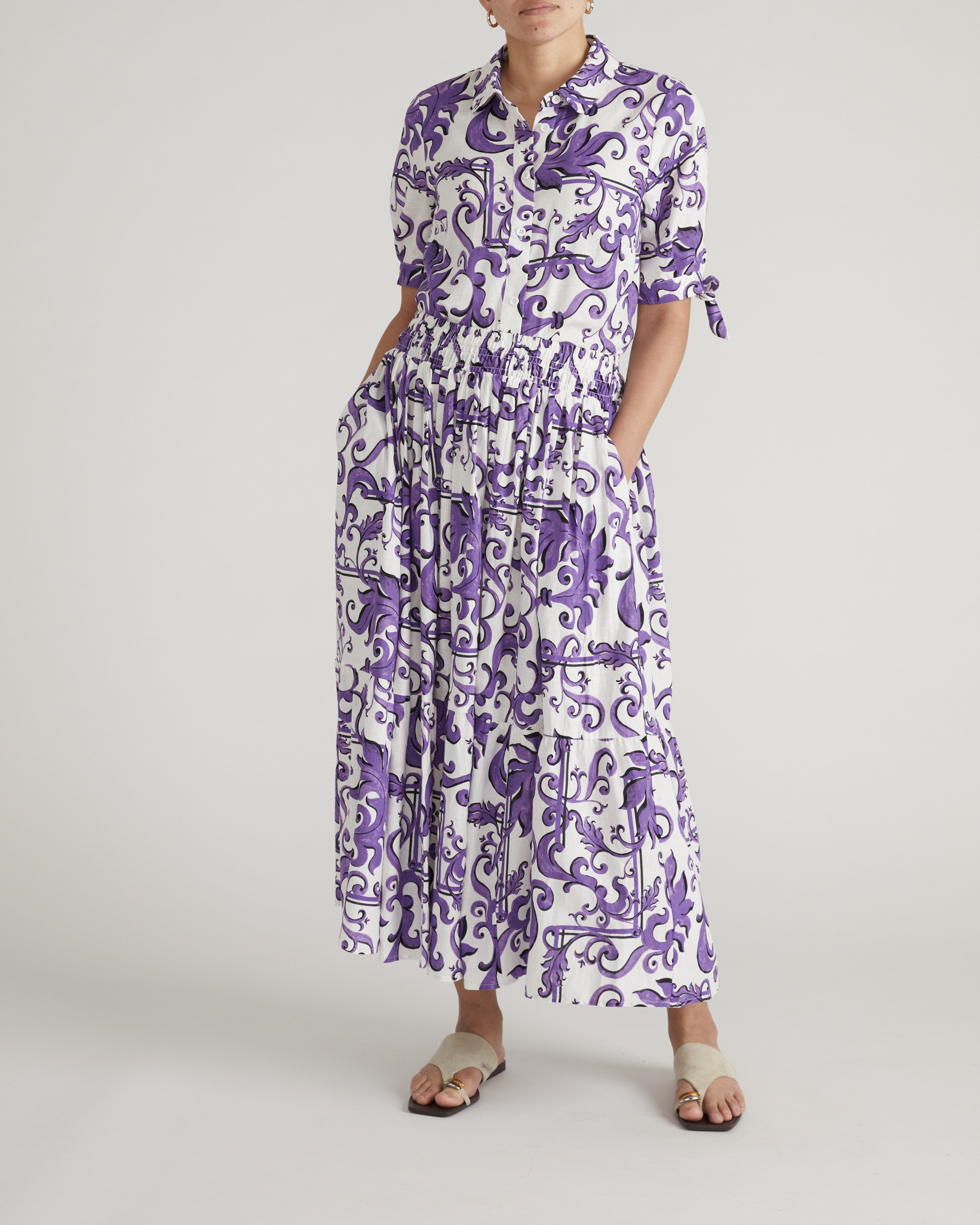 Tosca Linen Blend Maxi Skirt - Purple Majolica Print