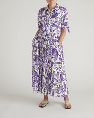 Tosca Linen Blend Maxi Skirt - Purple Majolica Print