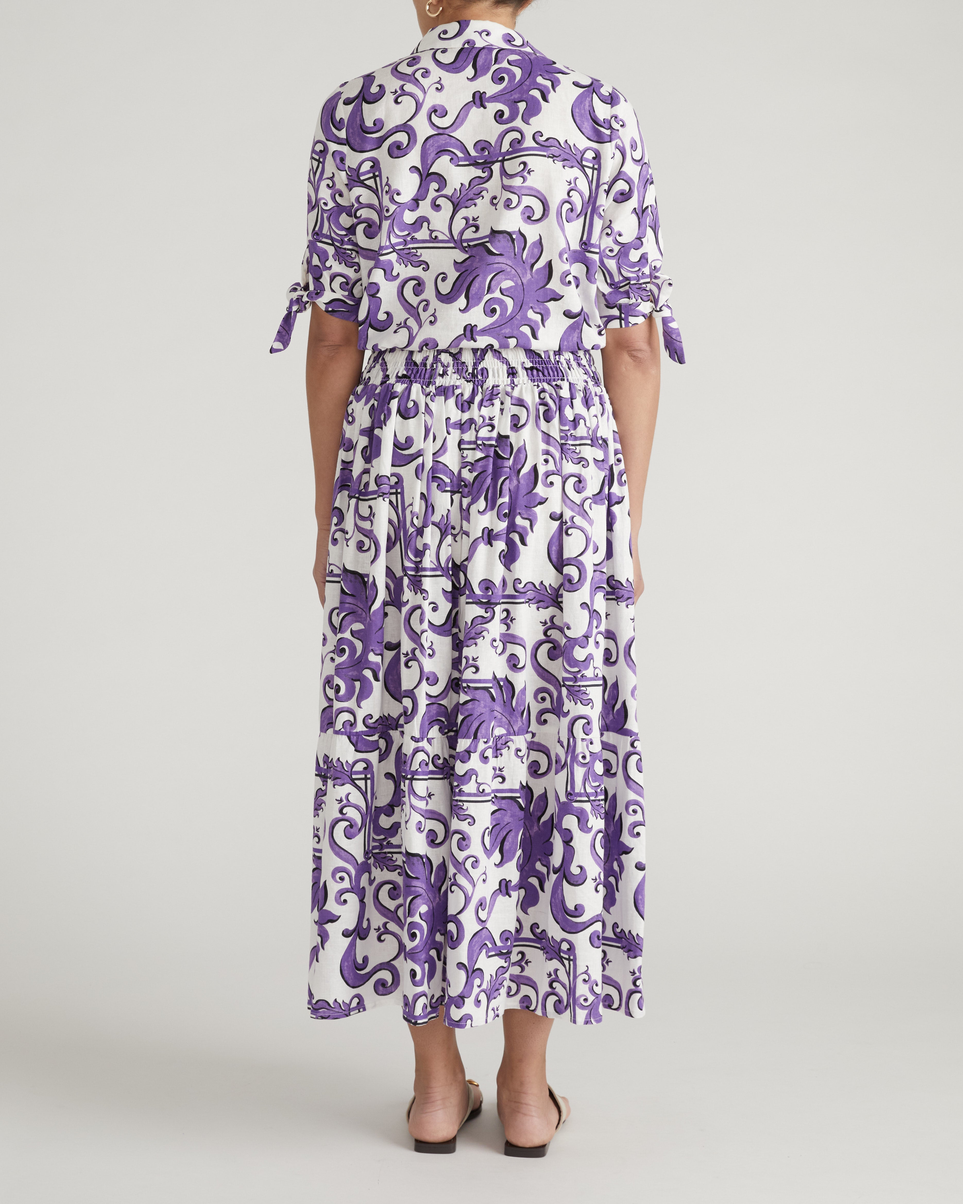 Tosca Linen Blend Maxi Skirt - Purple Majolica Print