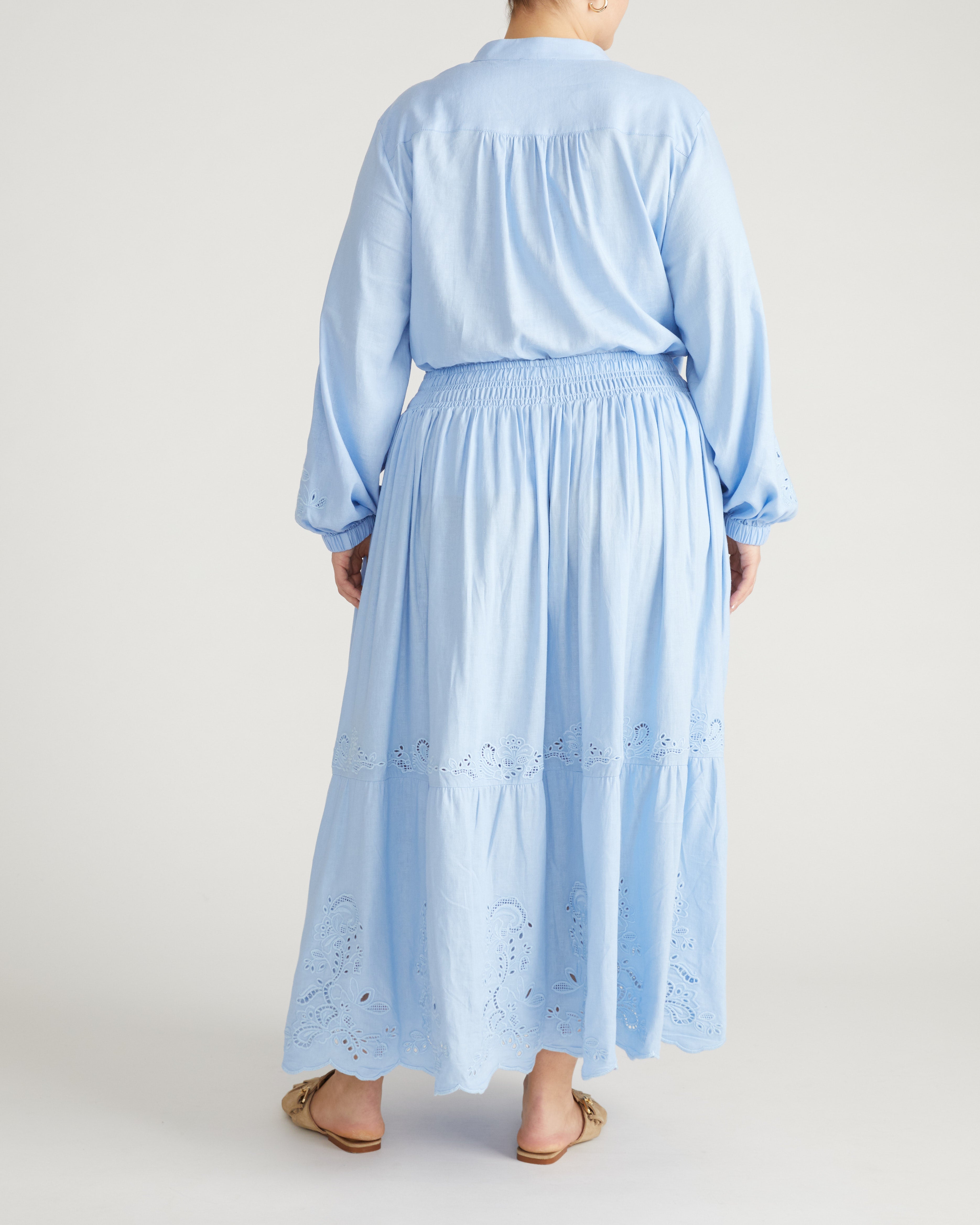 Tosca Embroidered Linen Blend Maxi Skirt - Cielo Blue