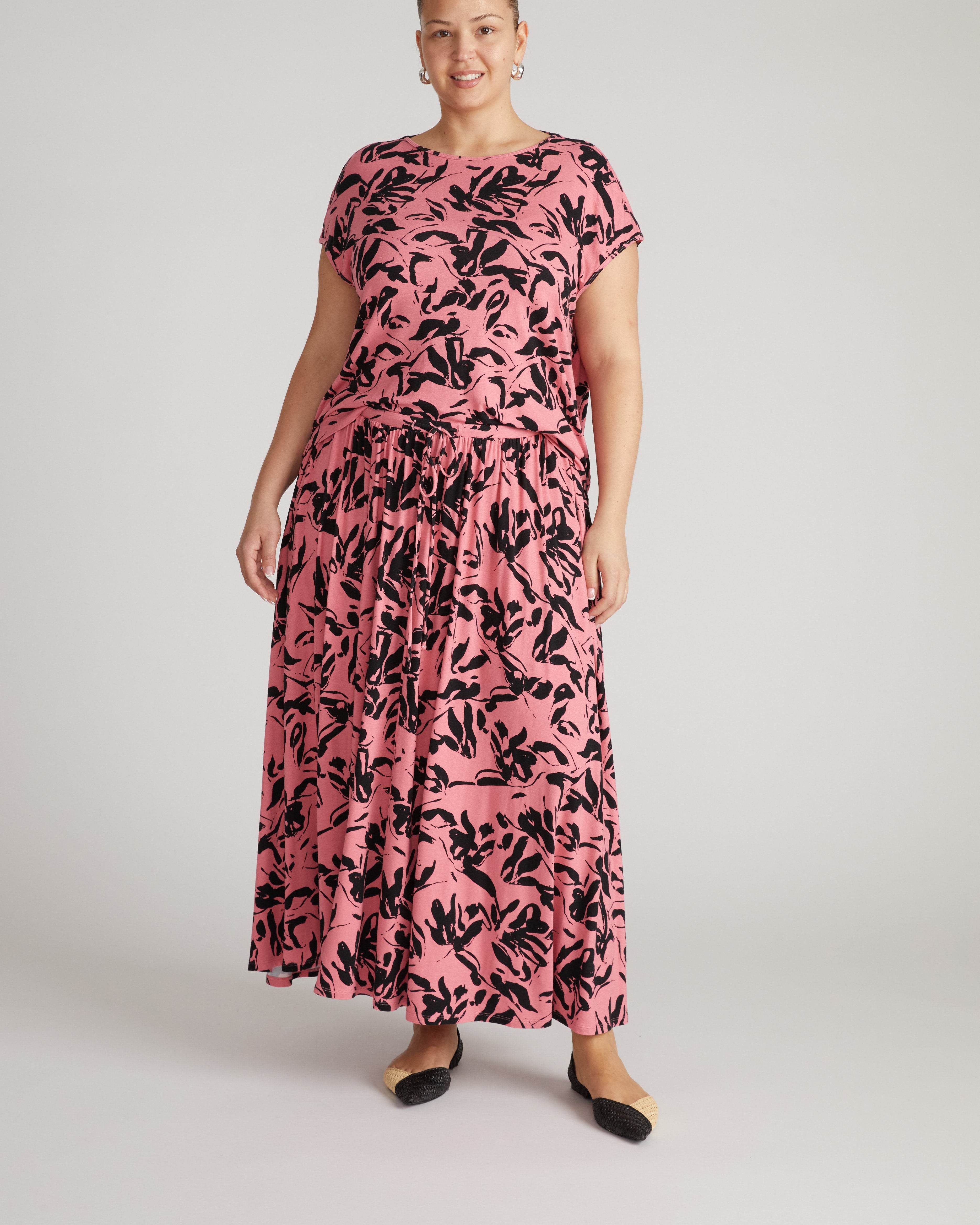 Tessa Liquid Jersey Skirt - Pink Sgraffito Print