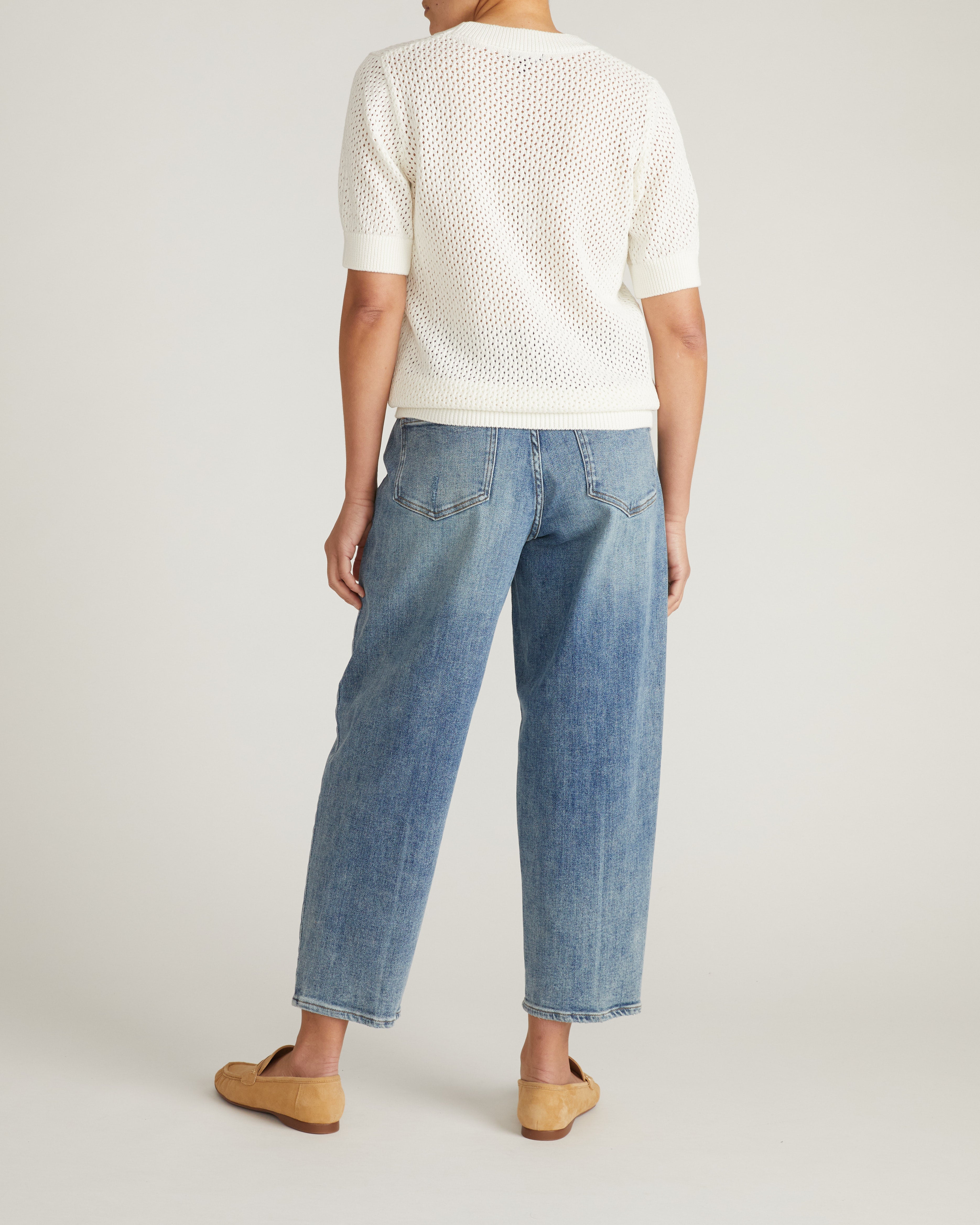 Rosie Pointelle Sweater Top - White