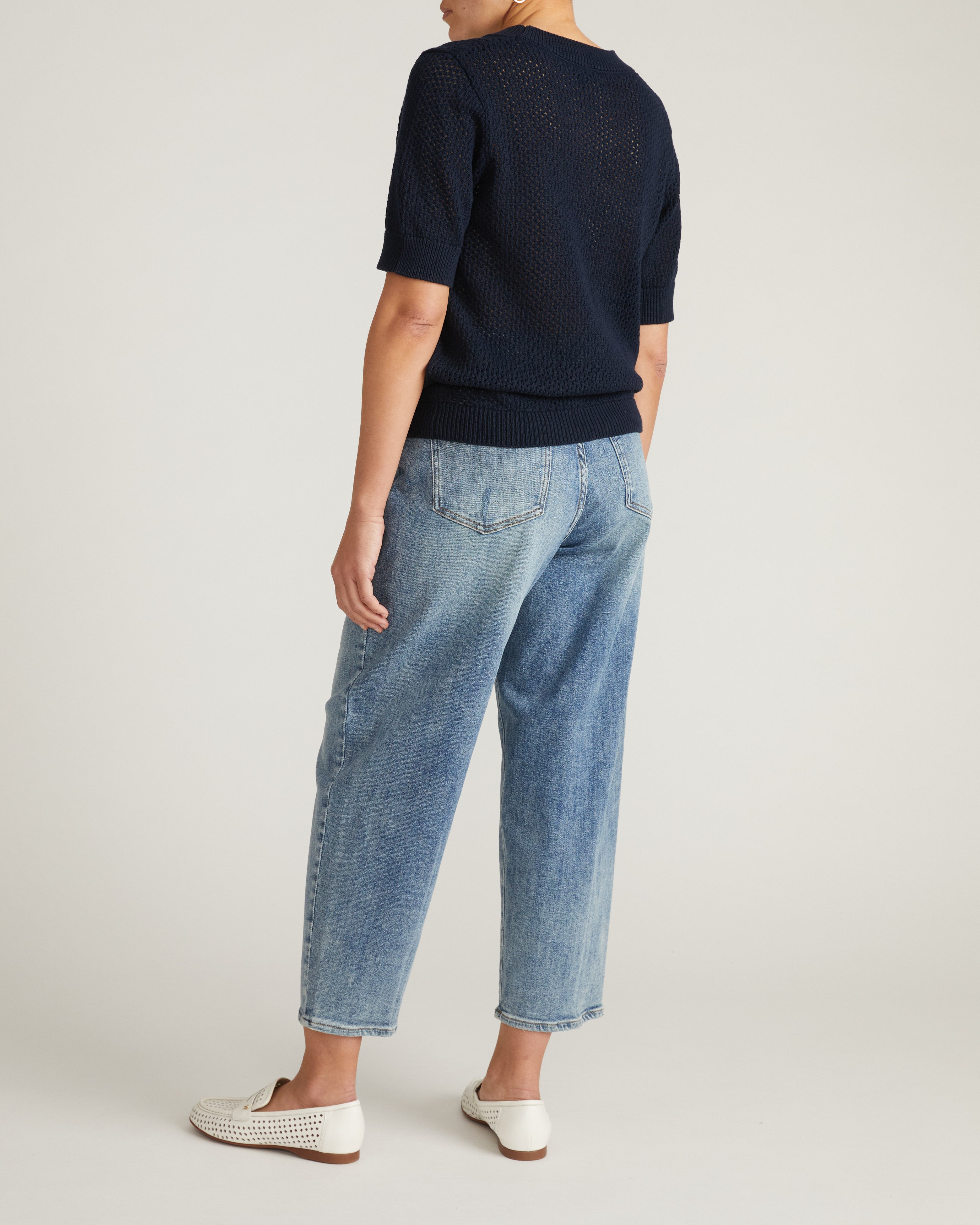 Rosie Pointelle Sweater Top - Navy
