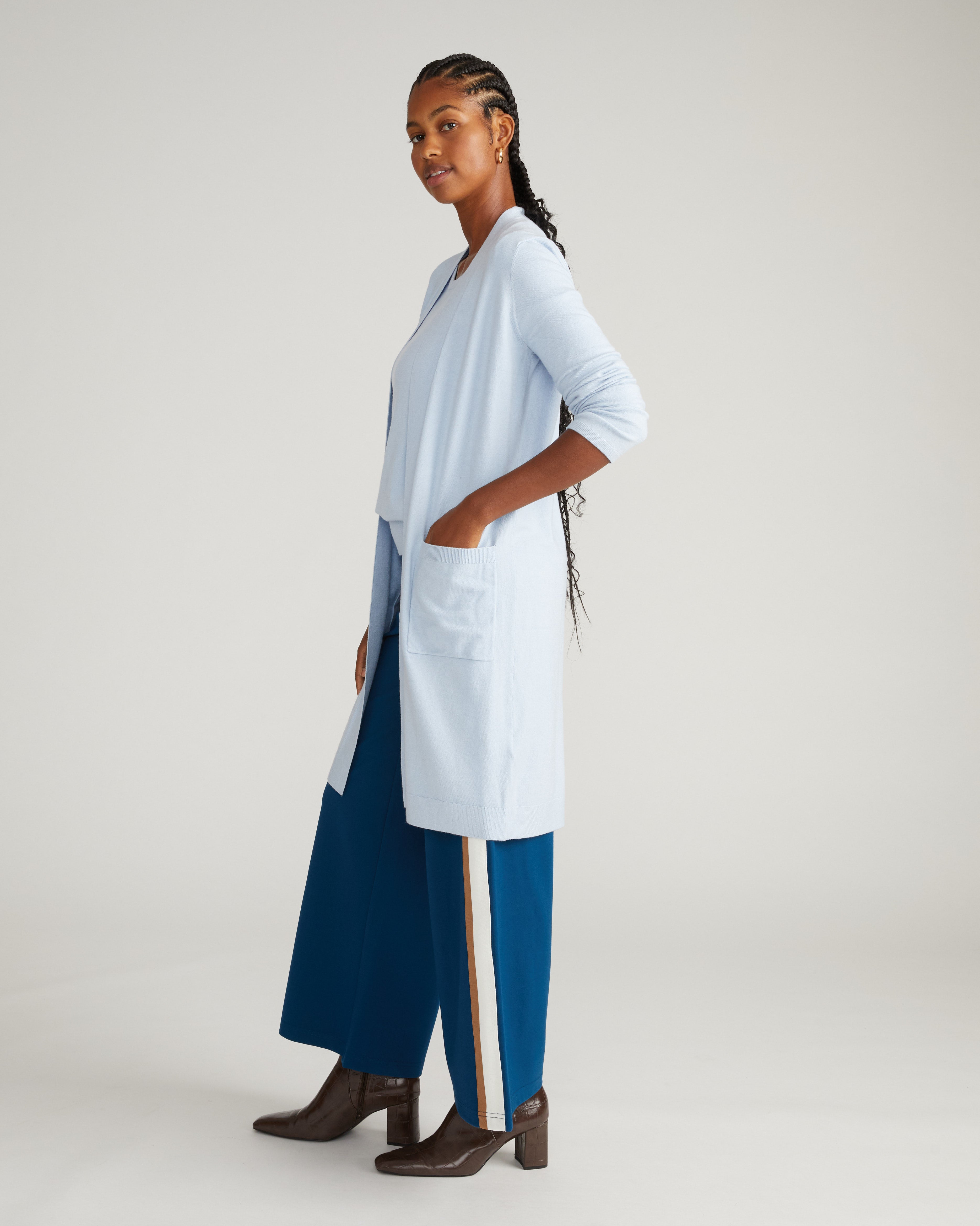 Savvy Double Knit Duster - Silver Blue