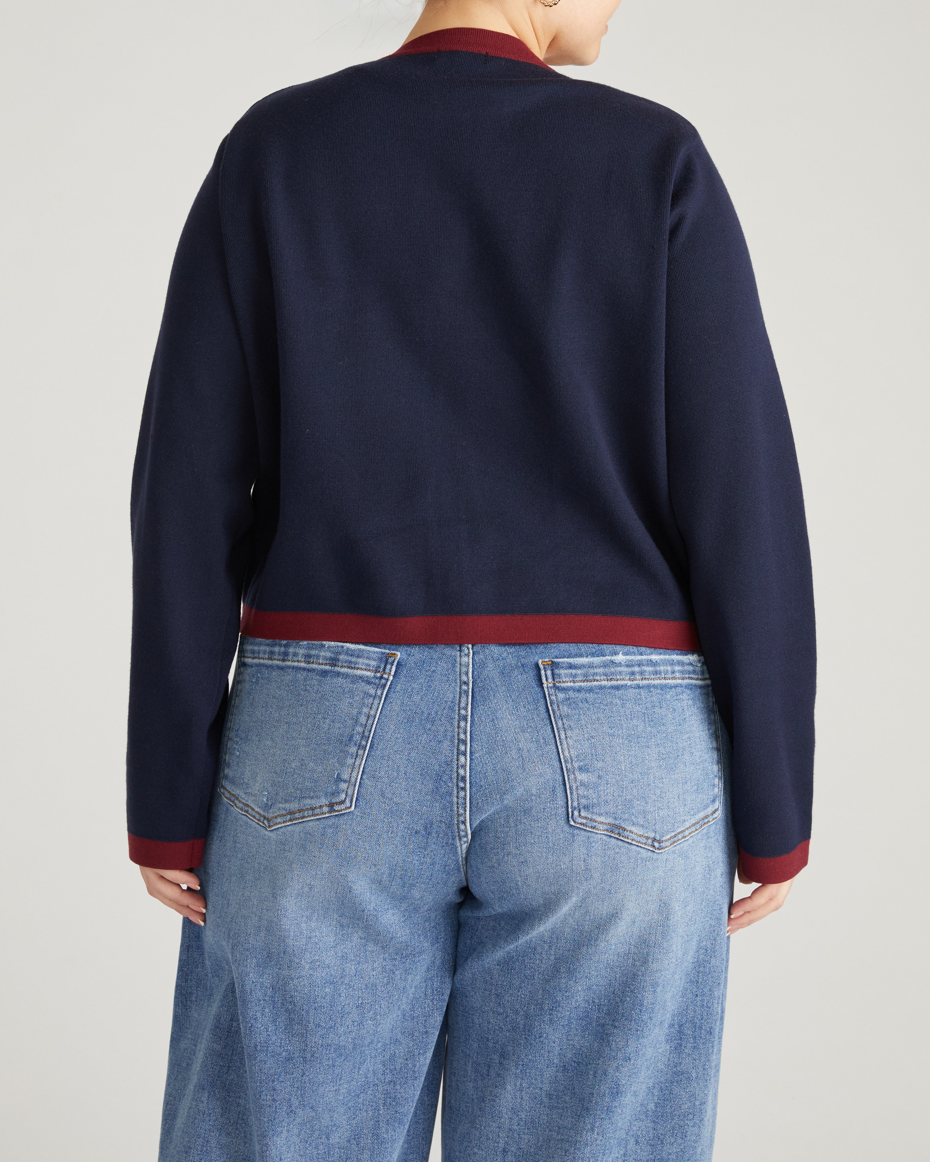 Gabrielle Button-Front Cardigan - Midnight with Red Accents