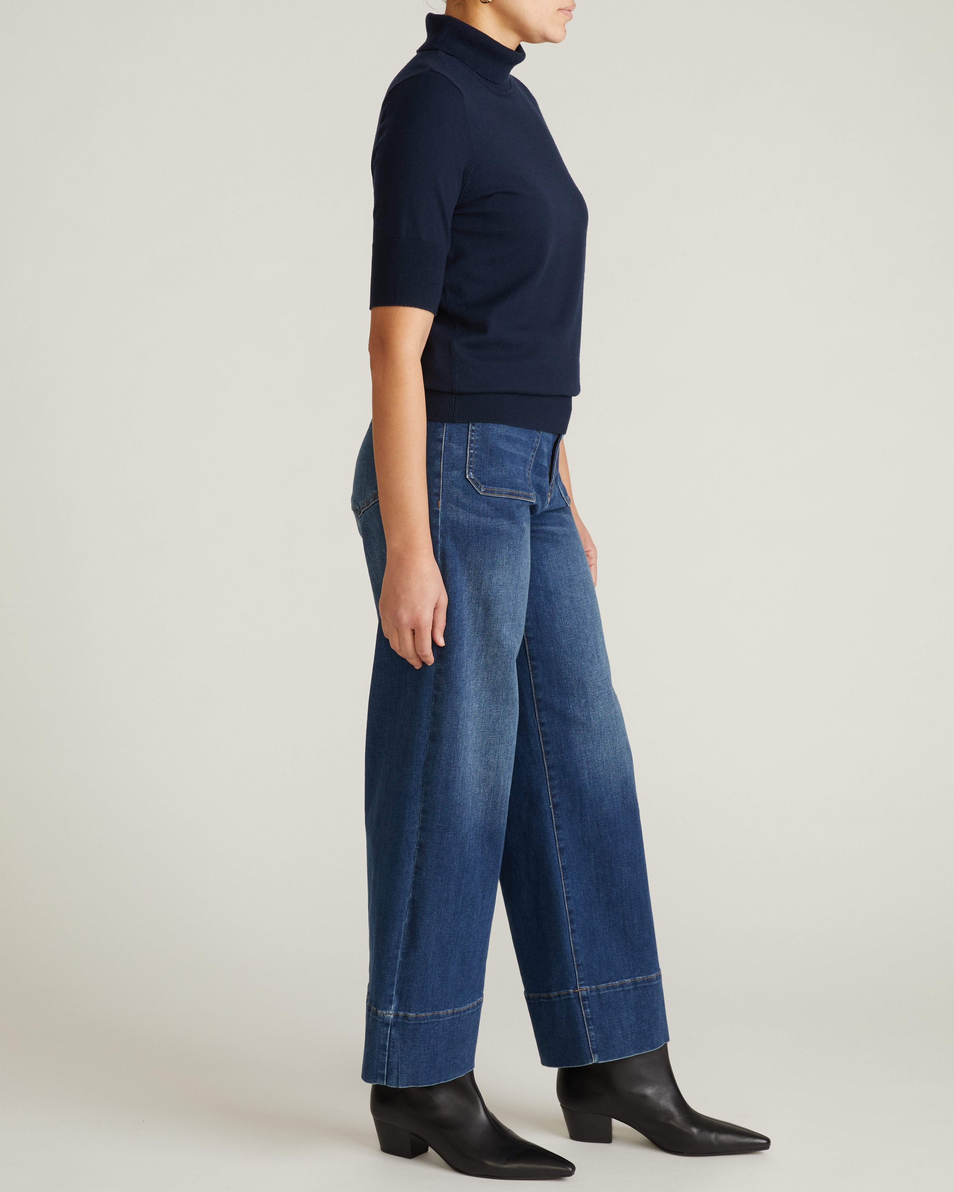 Savvy Fine Knit Turtleneck Sweater Top - Navy
