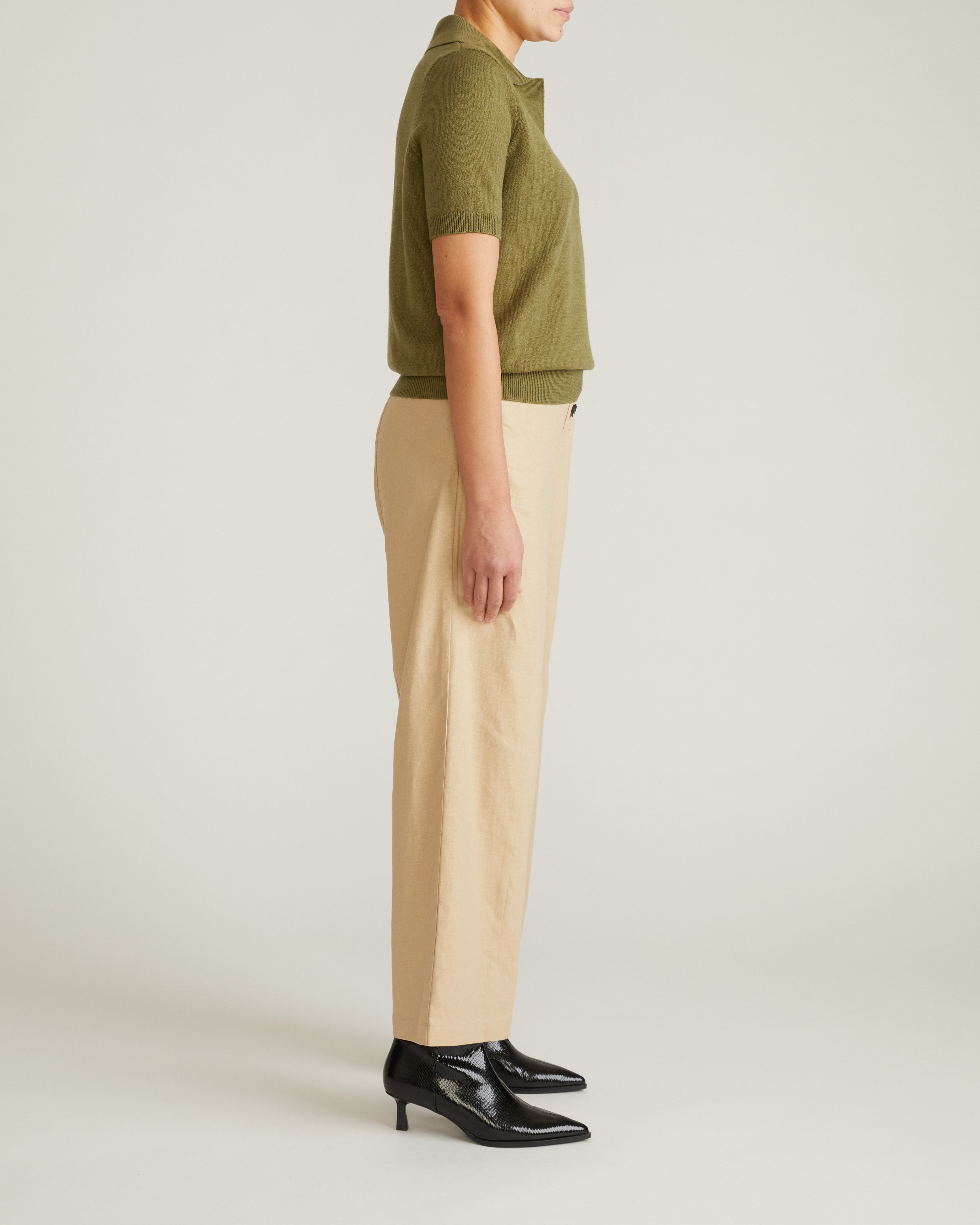 Savvy Fine Knit Short Sleeve Polo Sweater - Olive Leaf
