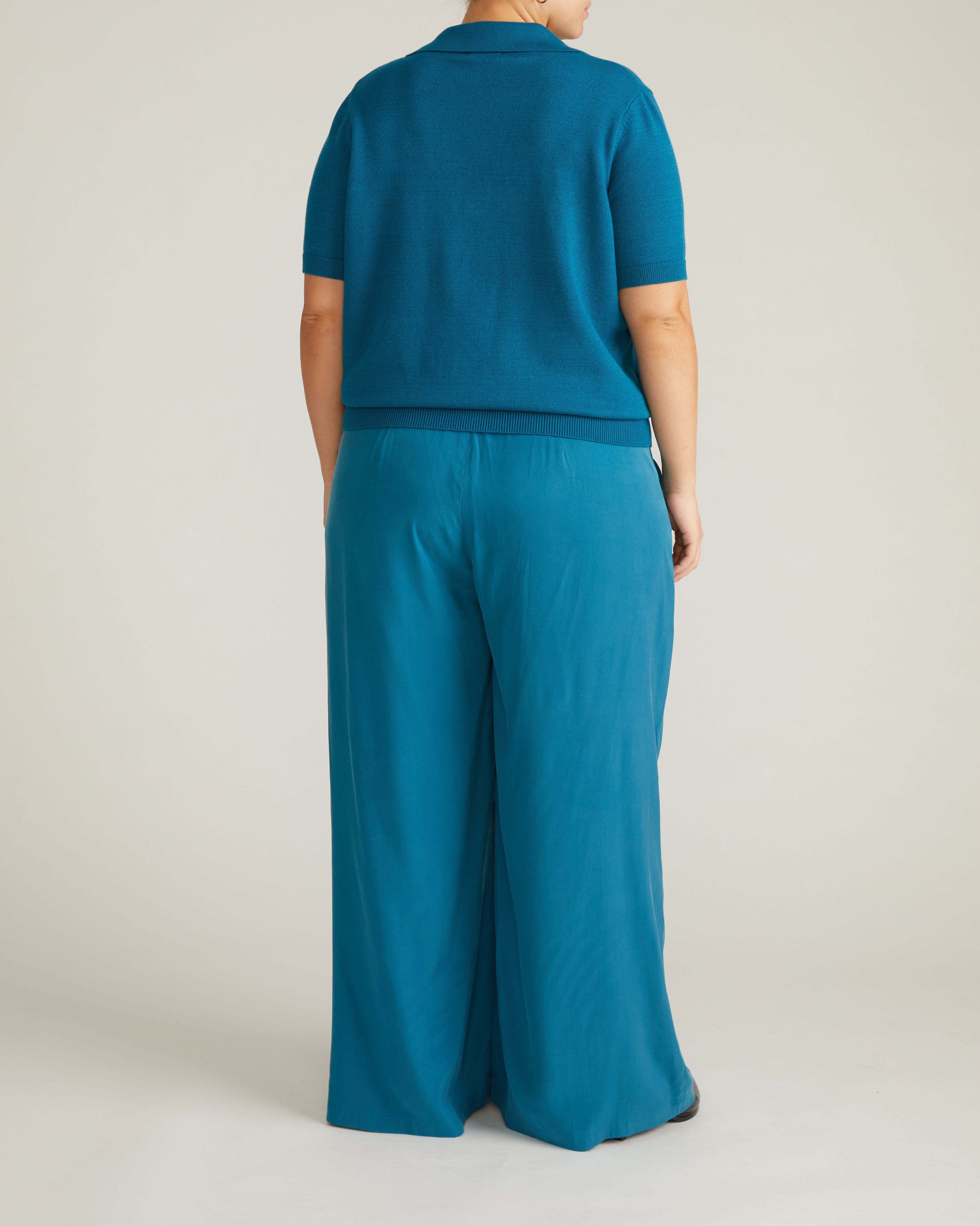 Savvy Fine Knit Short Sleeve Polo Sweater - Blue Beetle