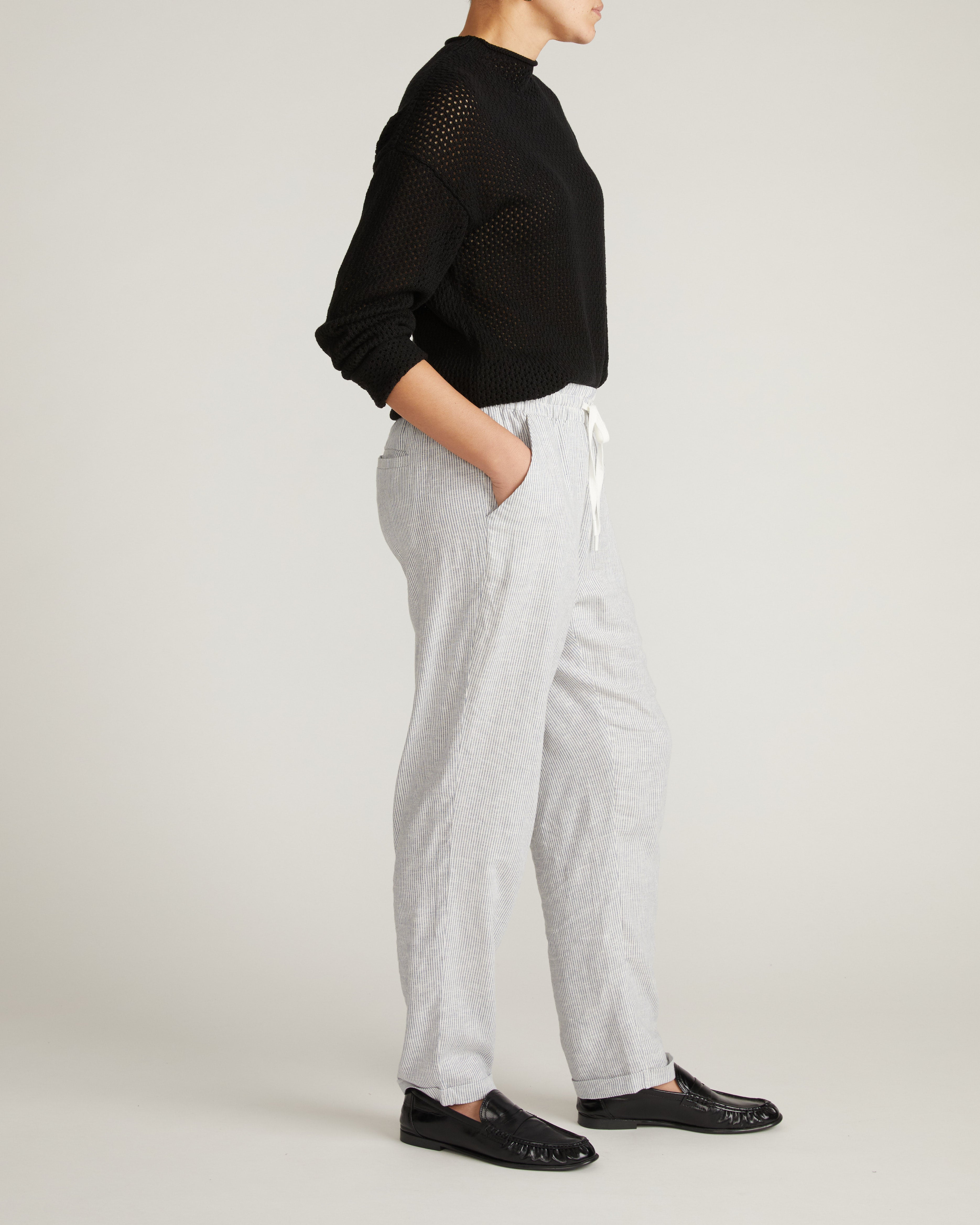 Positano Pointelle Mock Neck Sweater - Black