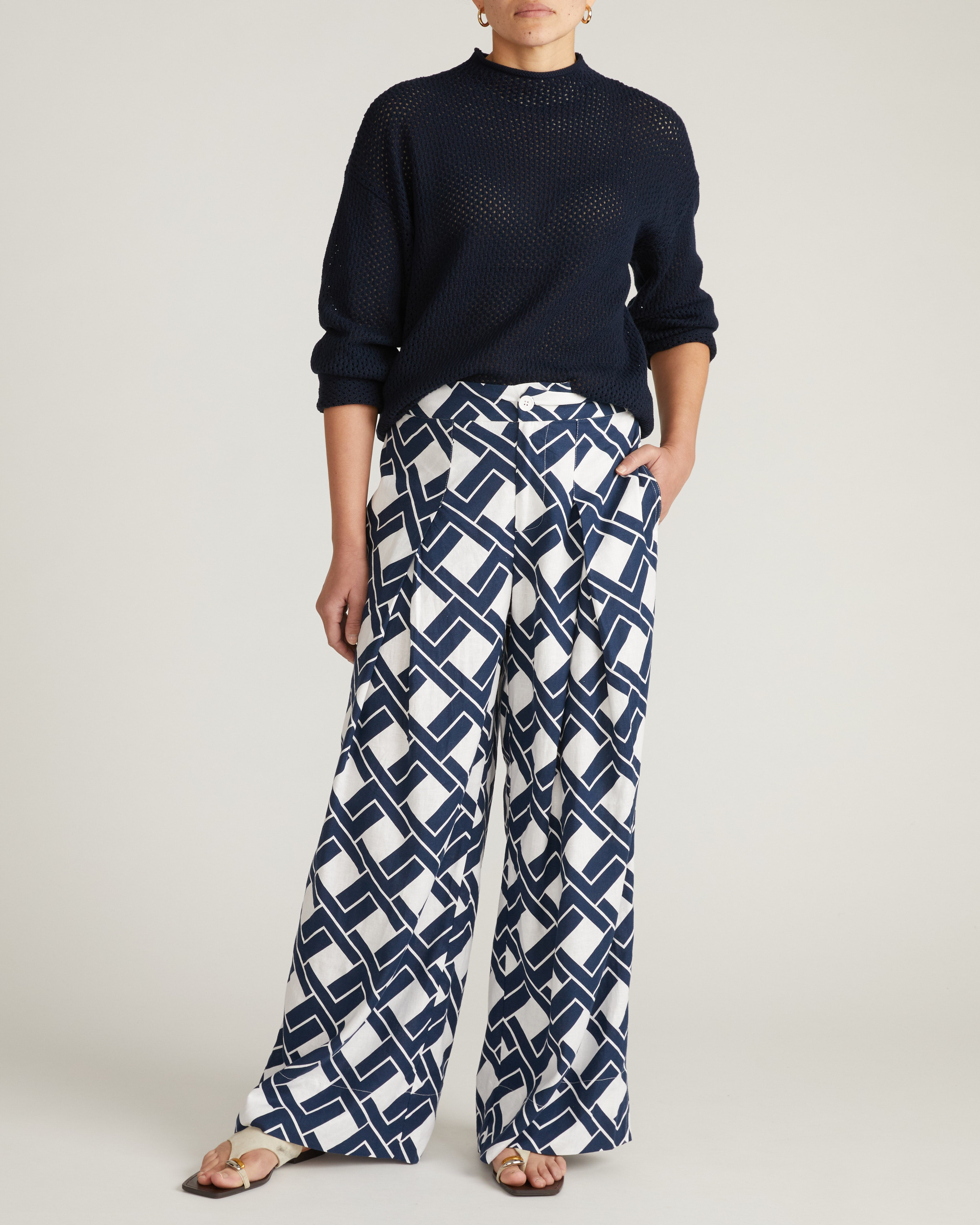 Positano Pointelle Mock Neck Sweater - Navy