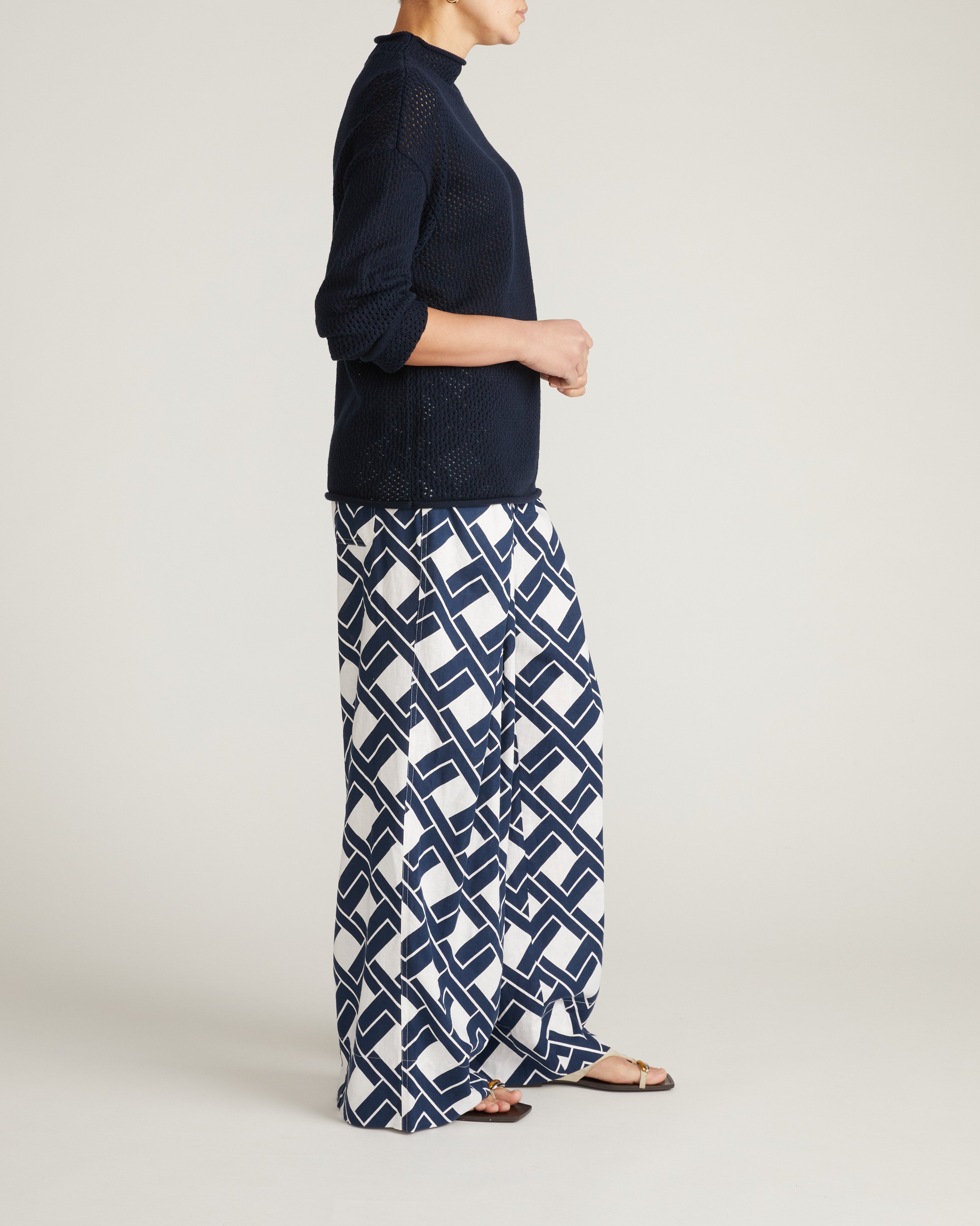 Positano Pointelle Mock Neck Sweater - Navy