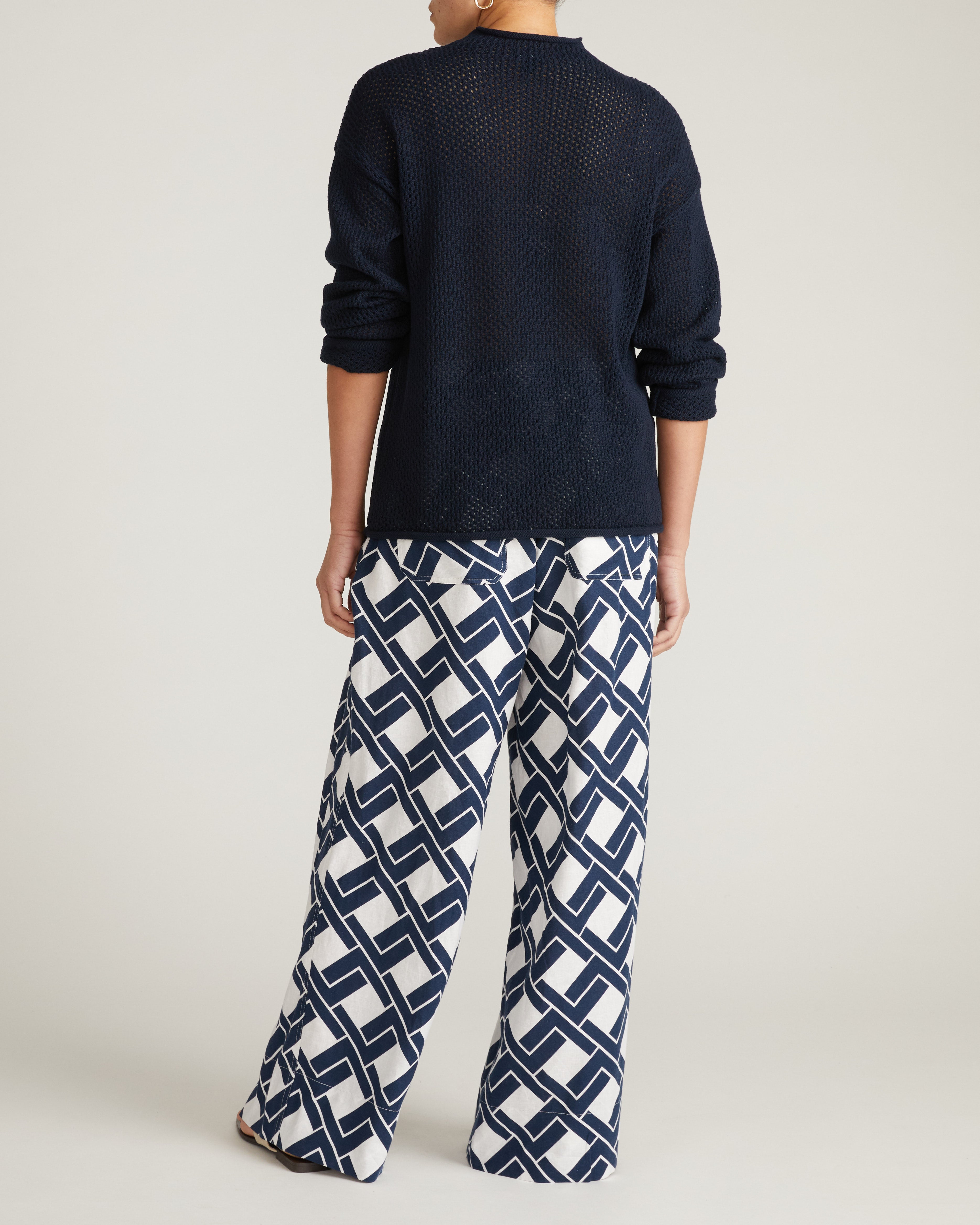 Positano Pointelle Mock Neck Sweater - Navy
