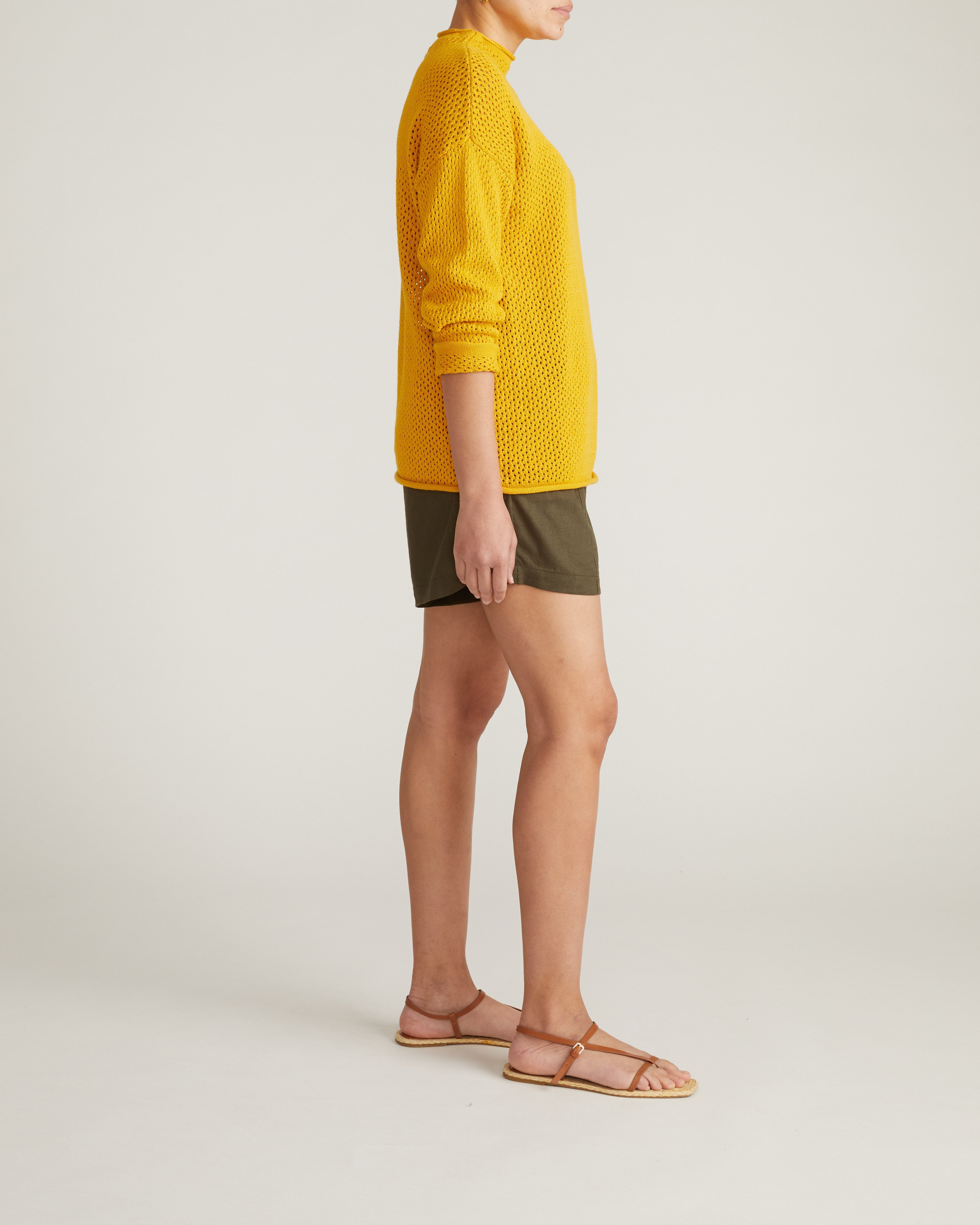 Positano Pointelle Mock Neck Sweater - Goldenrod