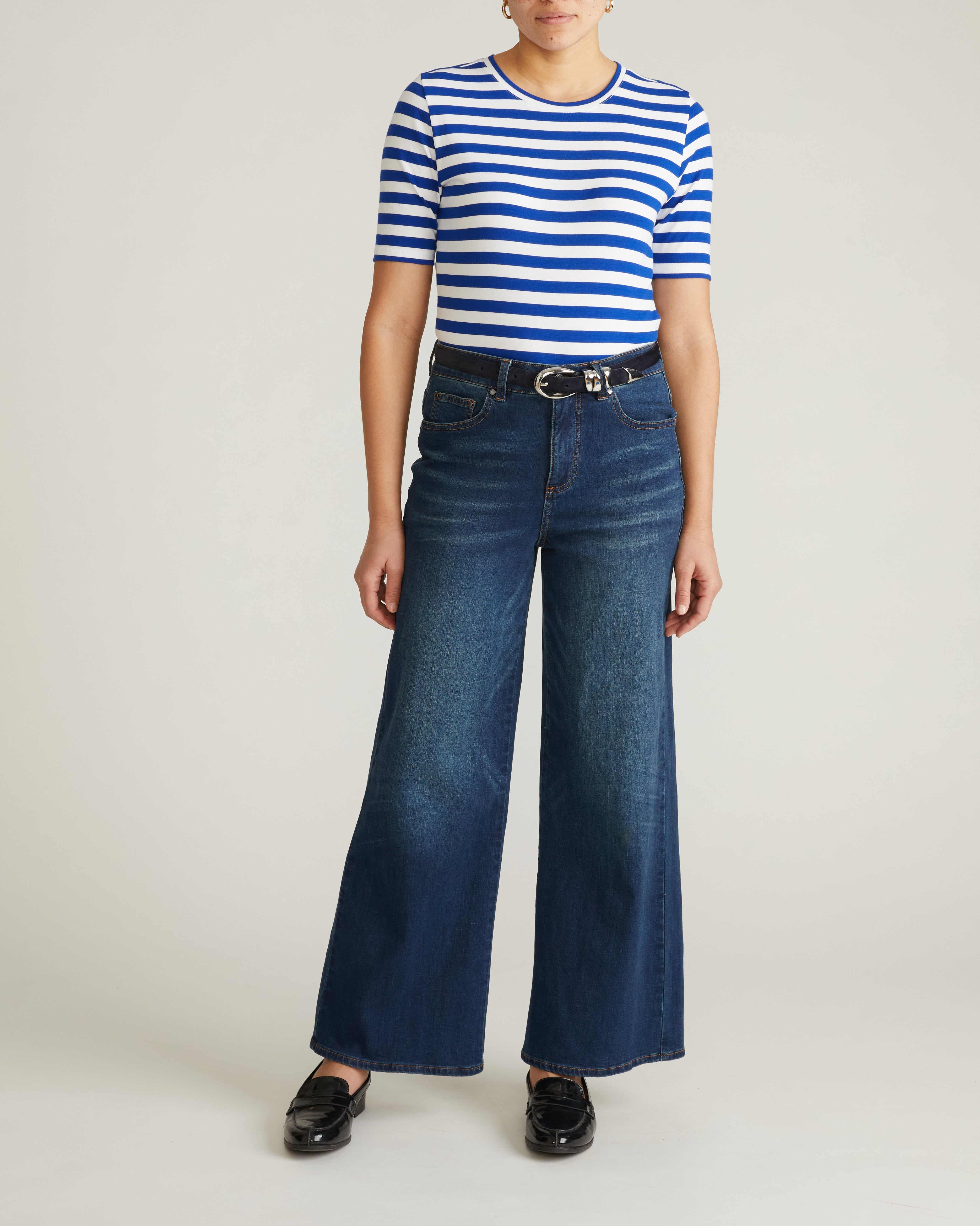 Maia Stovepipe Sleeve Tee - Hammersmith Blue/White Stripe