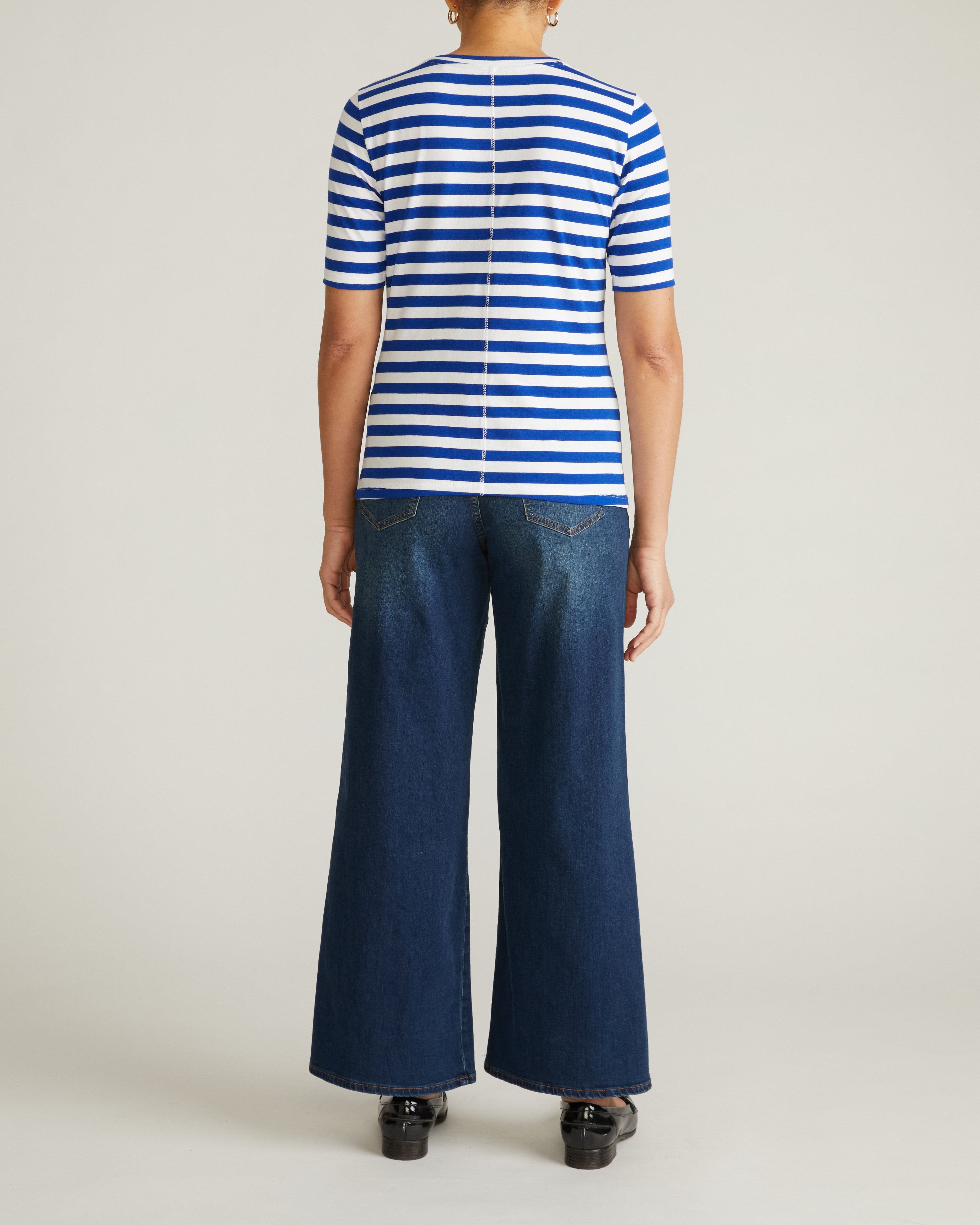 Maia Stovepipe Sleeve Tee - Hammersmith Blue/White Stripe