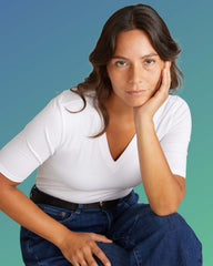 Maia Stovepipe Sleeve V Neck Tee - White