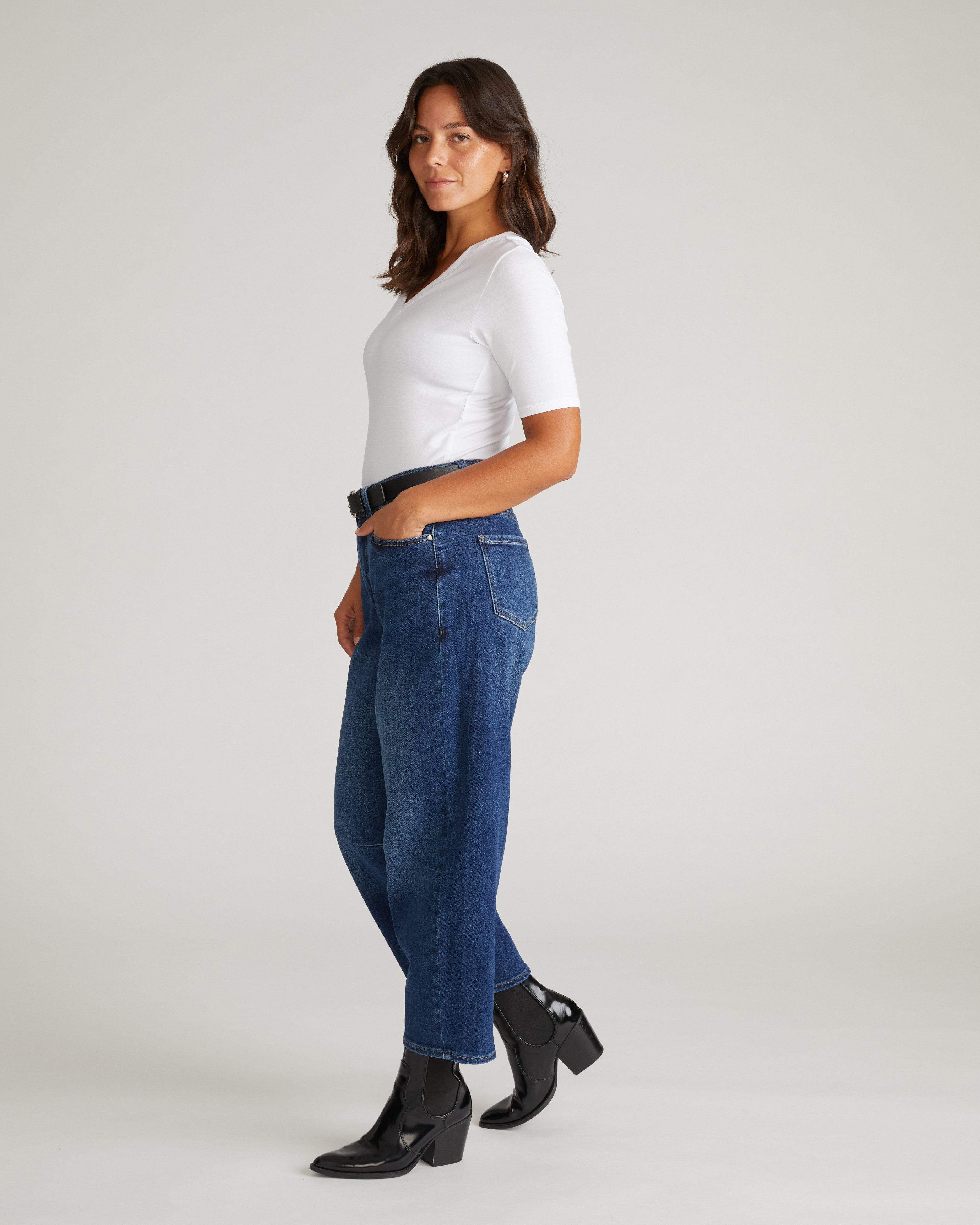 Maia Stovepipe Sleeve V Neck Tee - White