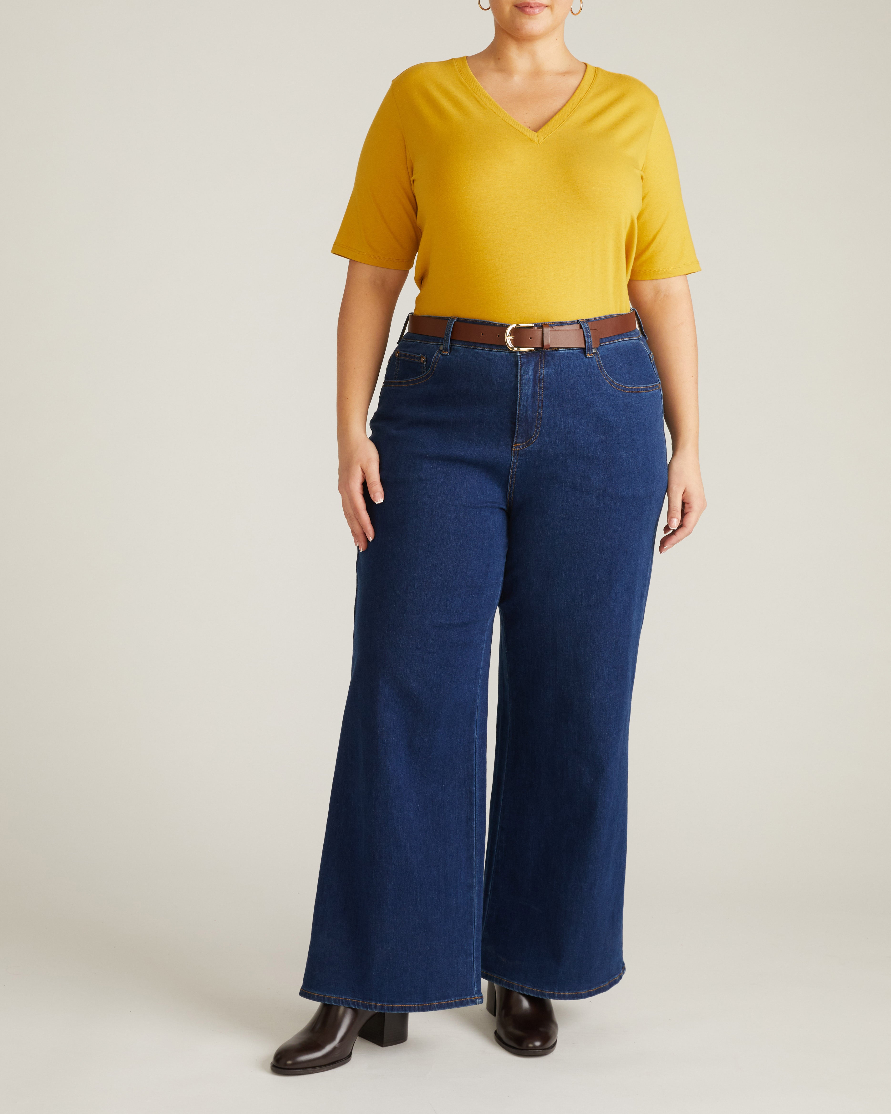 Maia Stovepipe Sleeve V Neck Tee - Yellow Ochre