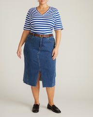 Maia Stovepipe Sleeve V Neck Tee - Hammersmith Blue/White Stripe