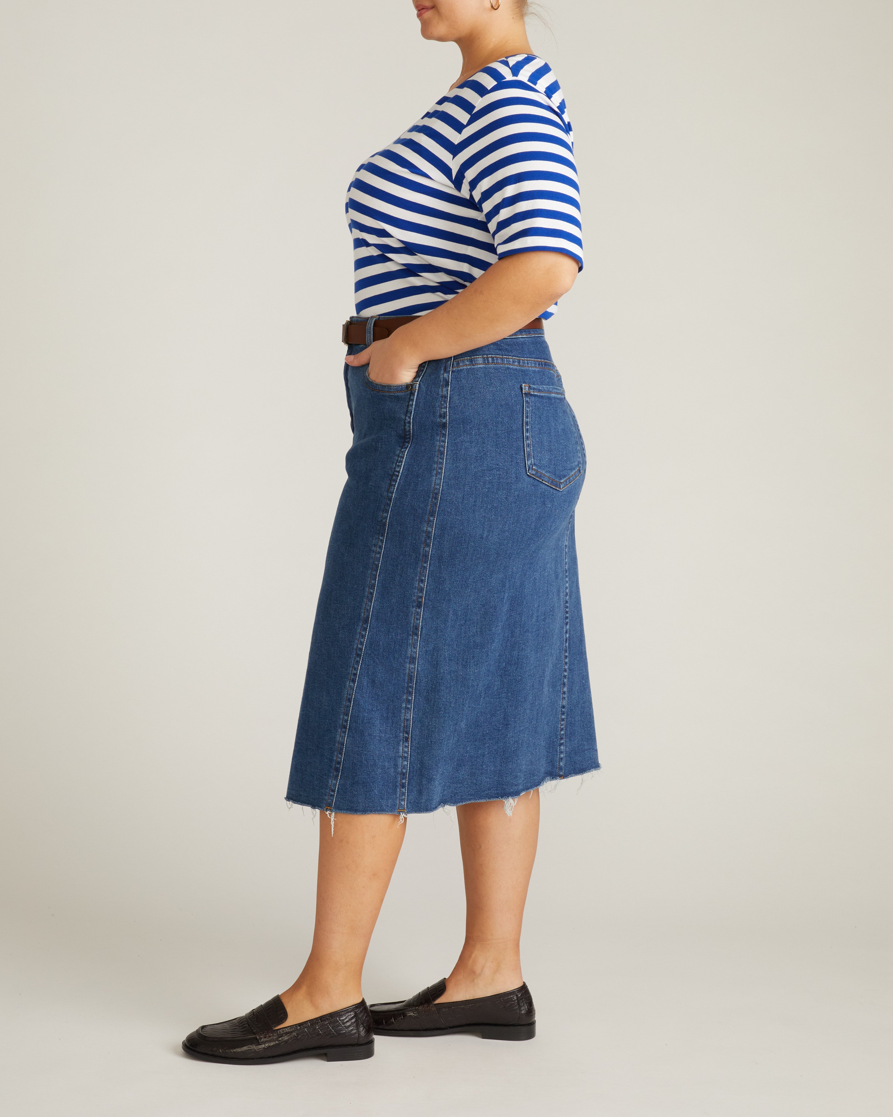 Maia Stovepipe Sleeve V Neck Tee - Hammersmith Blue/White Stripe