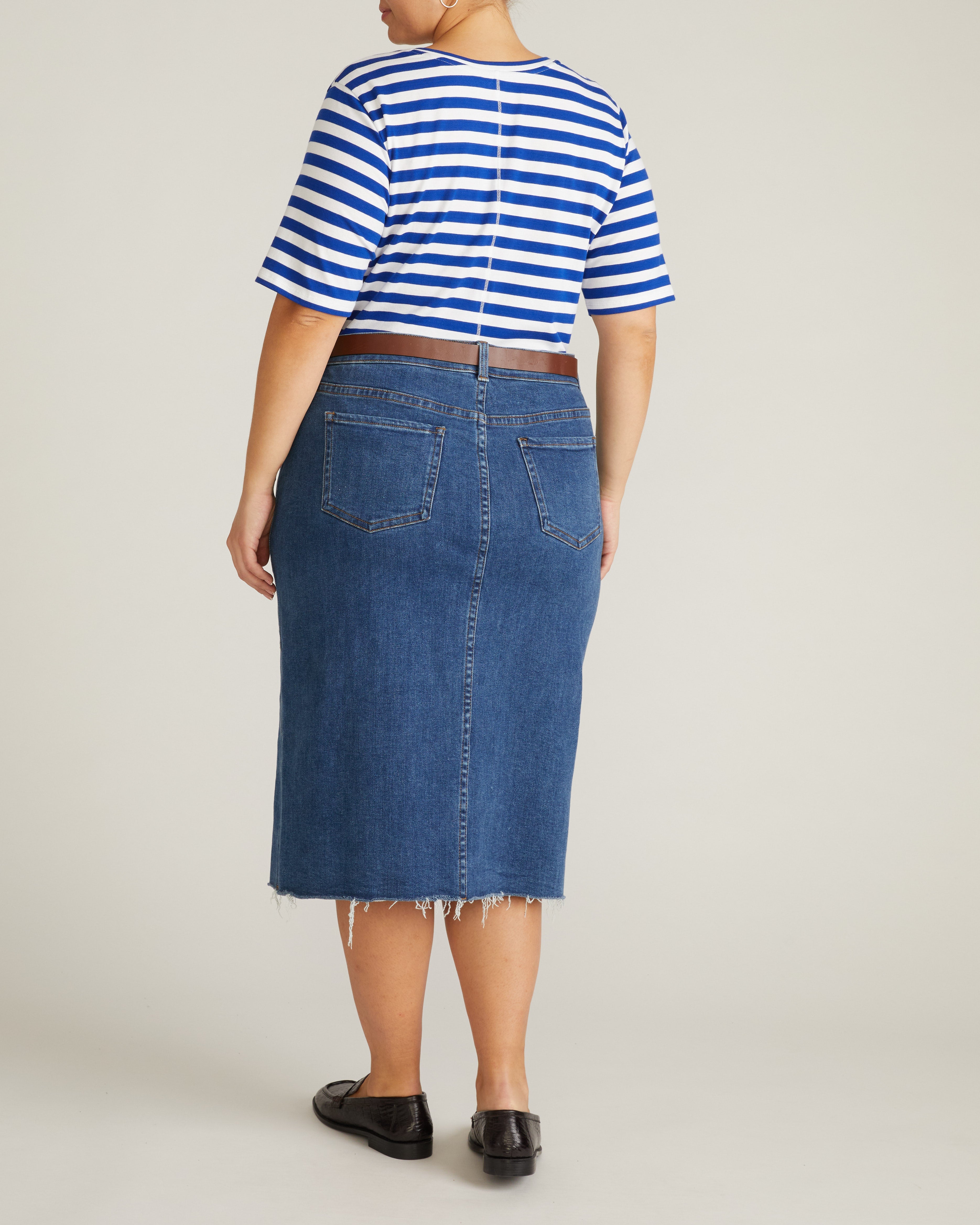 Maia Stovepipe Sleeve V Neck Tee - Hammersmith Blue/White Stripe