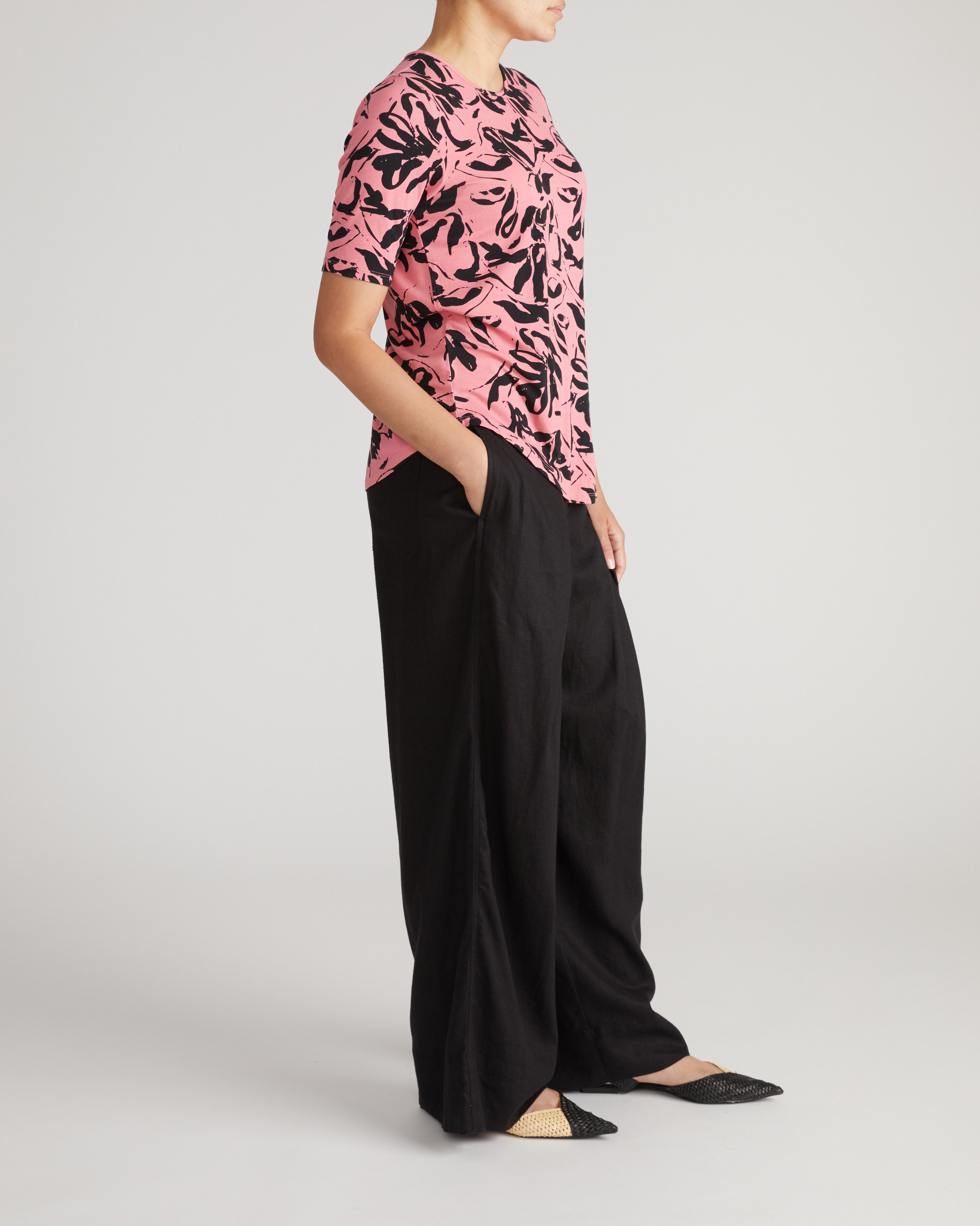 Lily Liquid Jersey Crew Neck Stovepipe Tee - Pink Sgraffito Print