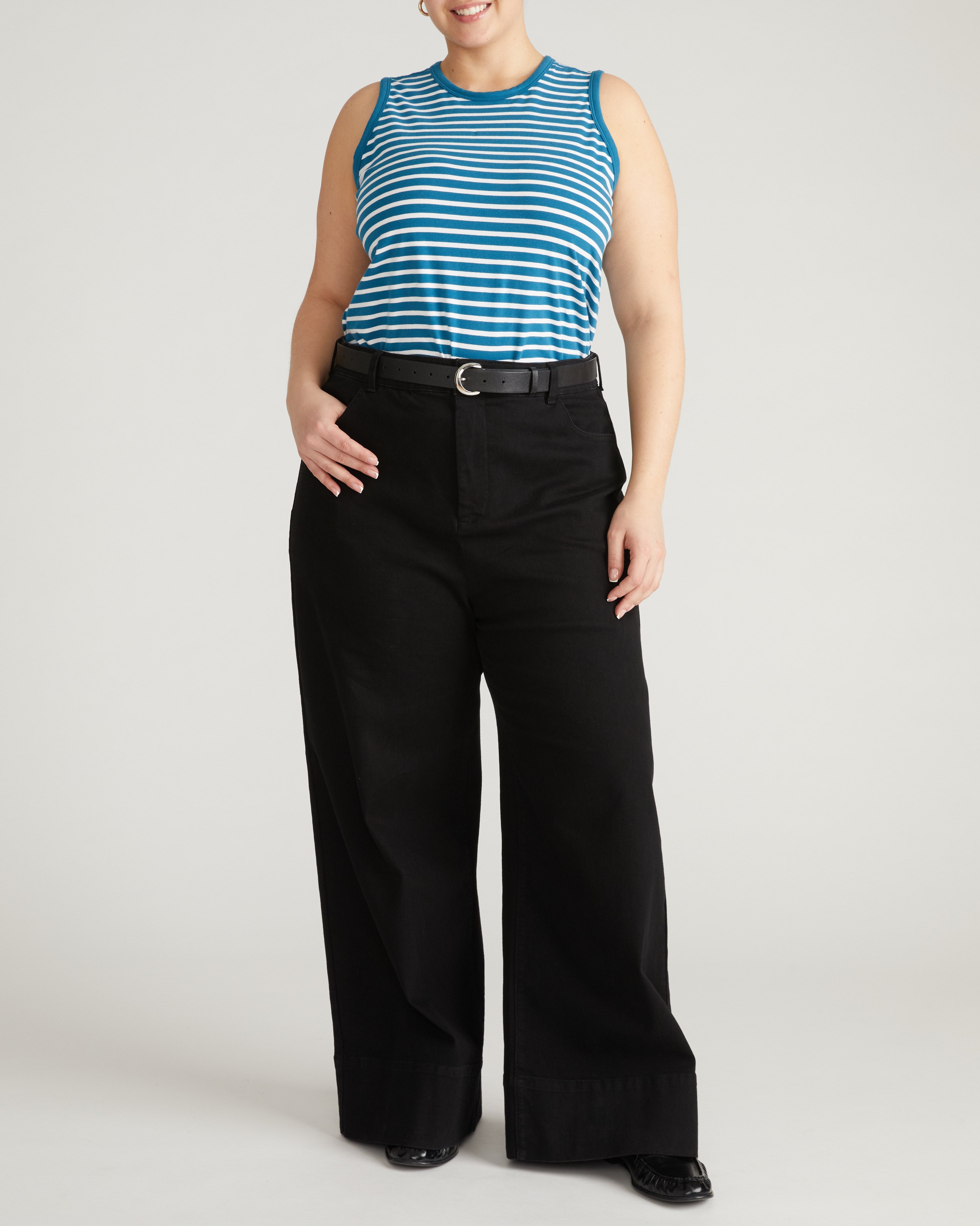 Cai High Neck Tank - Ink Blue/White Stripe