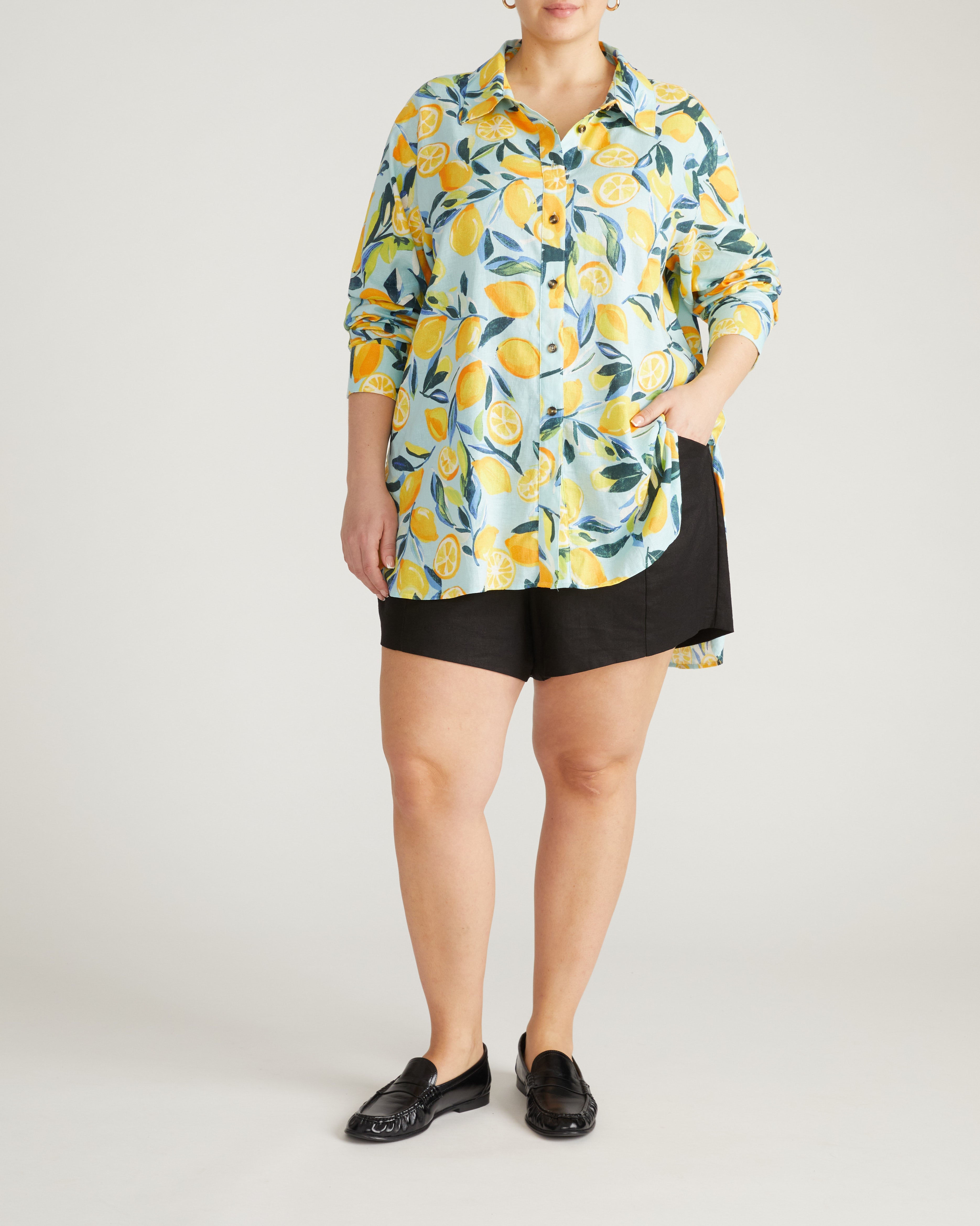 Dawn Linen Blend Hi Low Tunic - Limoncello Print