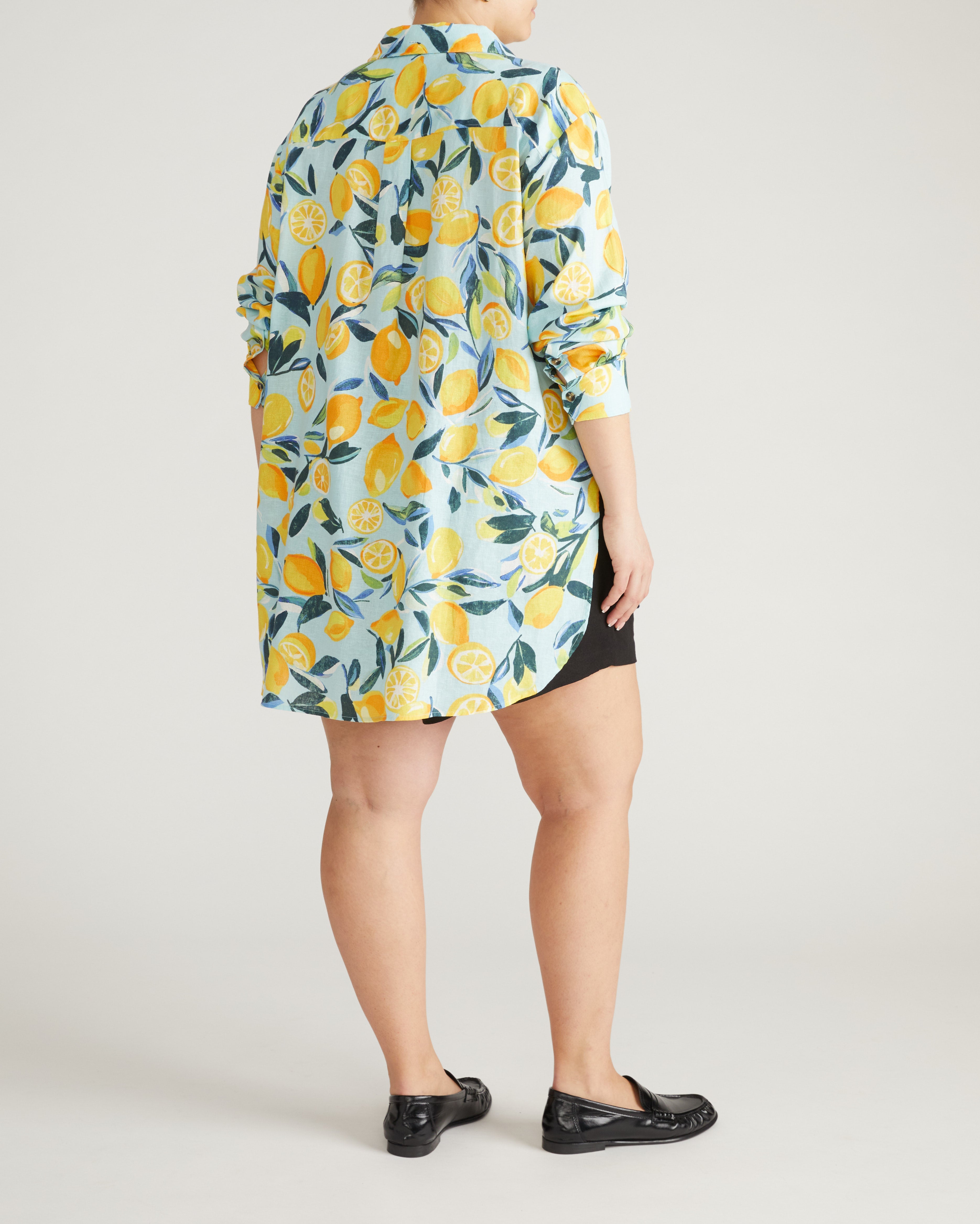 Dawn Linen Blend Hi Low Tunic - Limoncello Print