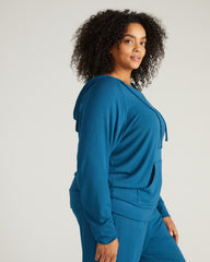 TravelKnit V Neck Hoodie - Blue Teal