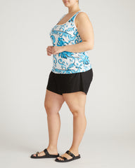 Square Neck Tank Top - Blue Majolica Print