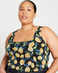 Square Neck Tank Top - Black Limoncello Print